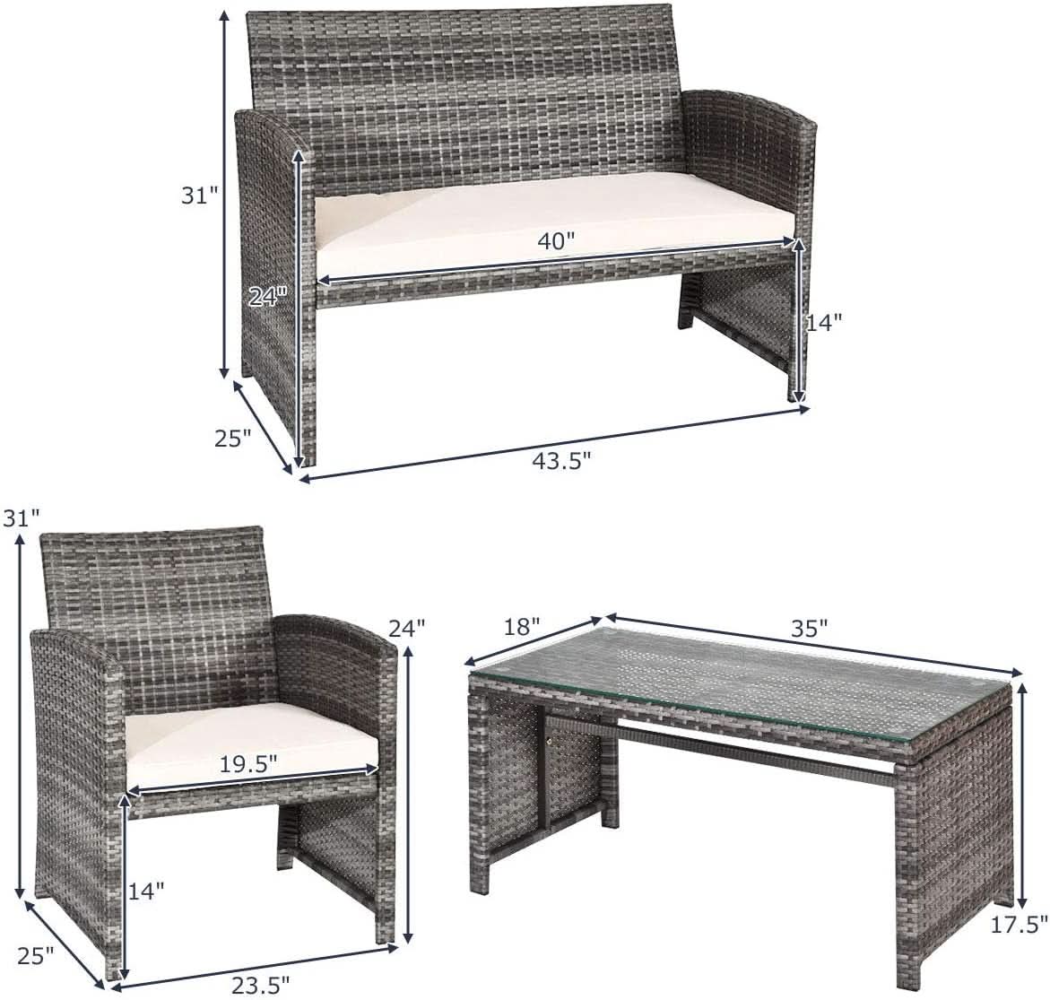 4 Piece Wicker Patio Conversation Set With Soft Cushions