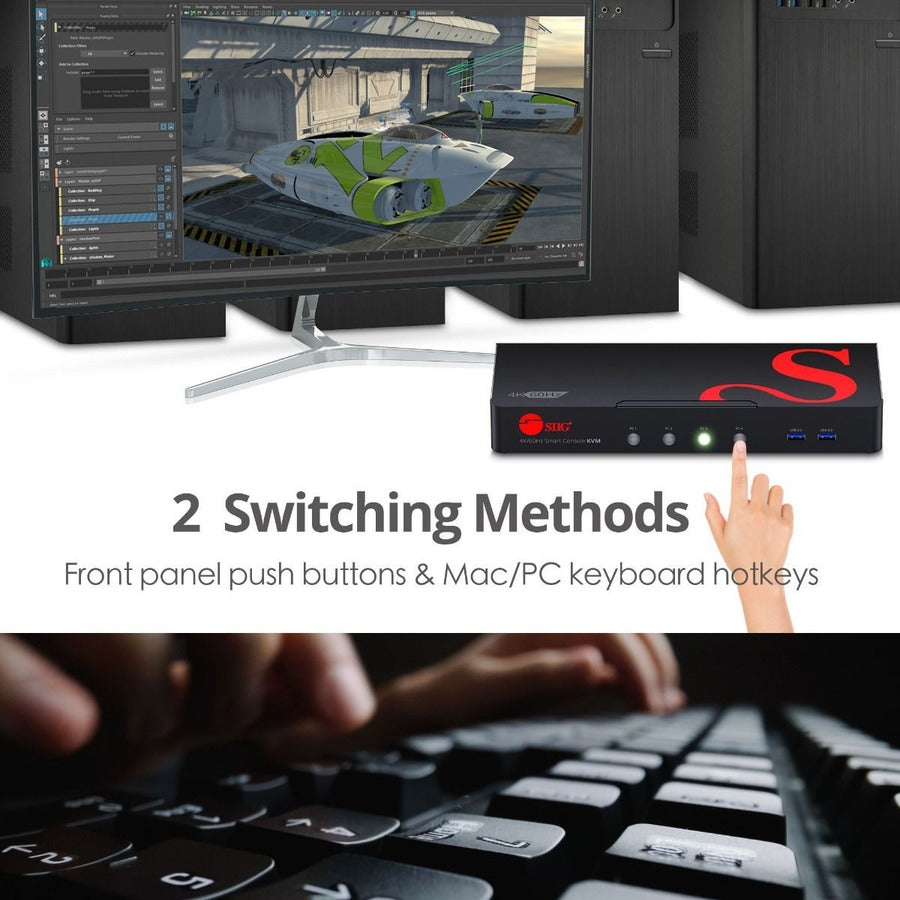 4-Port DisplayPort 1.2 Smart Console KVM Switch 4K@60Hz USB 3.0 | SIIG CE-DP0G11-S1