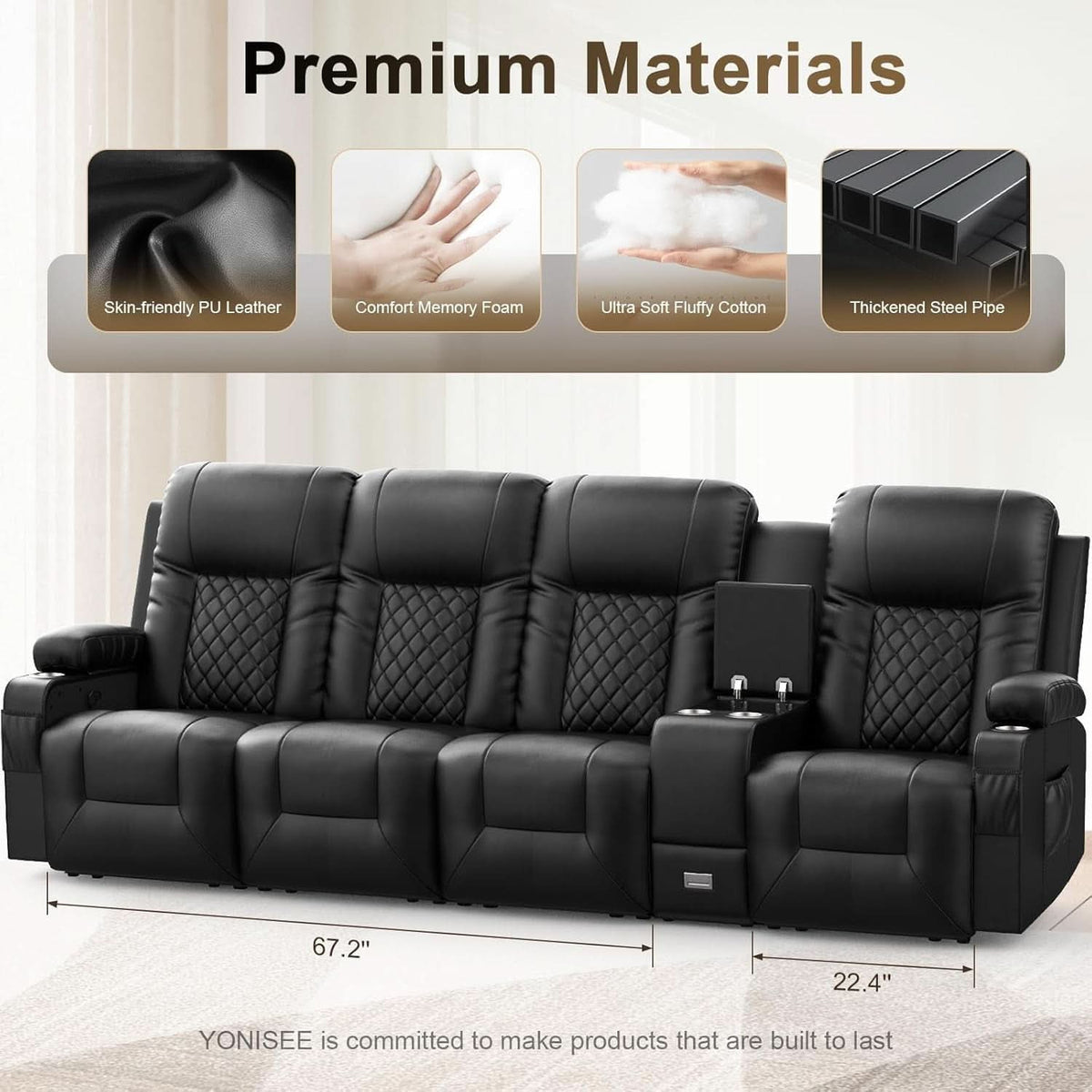 4 Seat Recliner Sofa With USB Ports And Storage Console