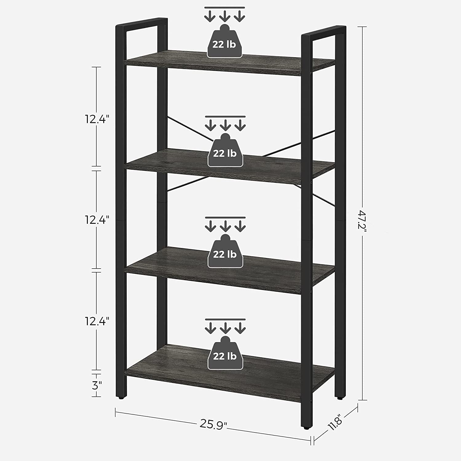 4 Tier Bookshelf In Black Frame With Greige Shelves