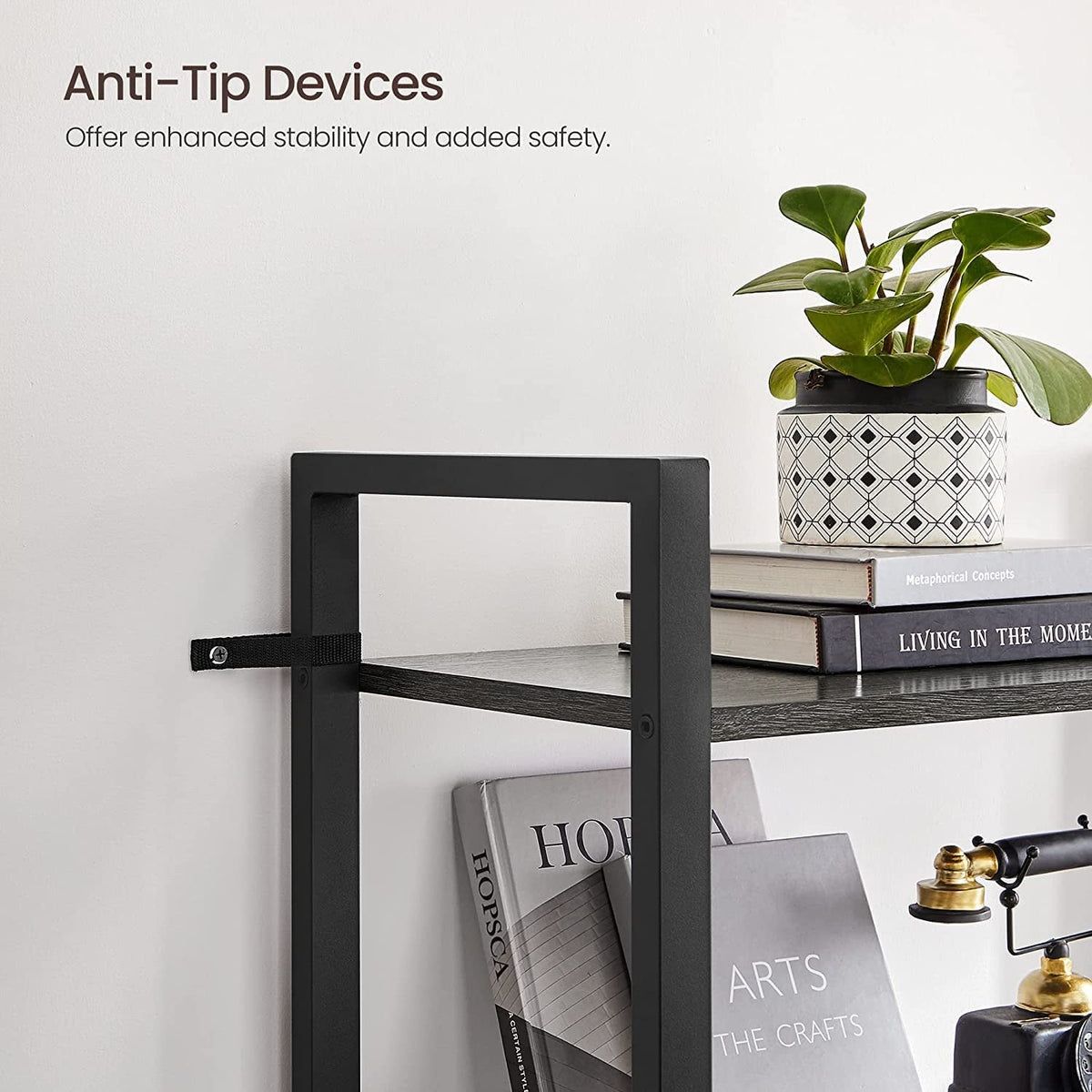 4 Tier Bookshelf In Black Frame With Greige Shelves