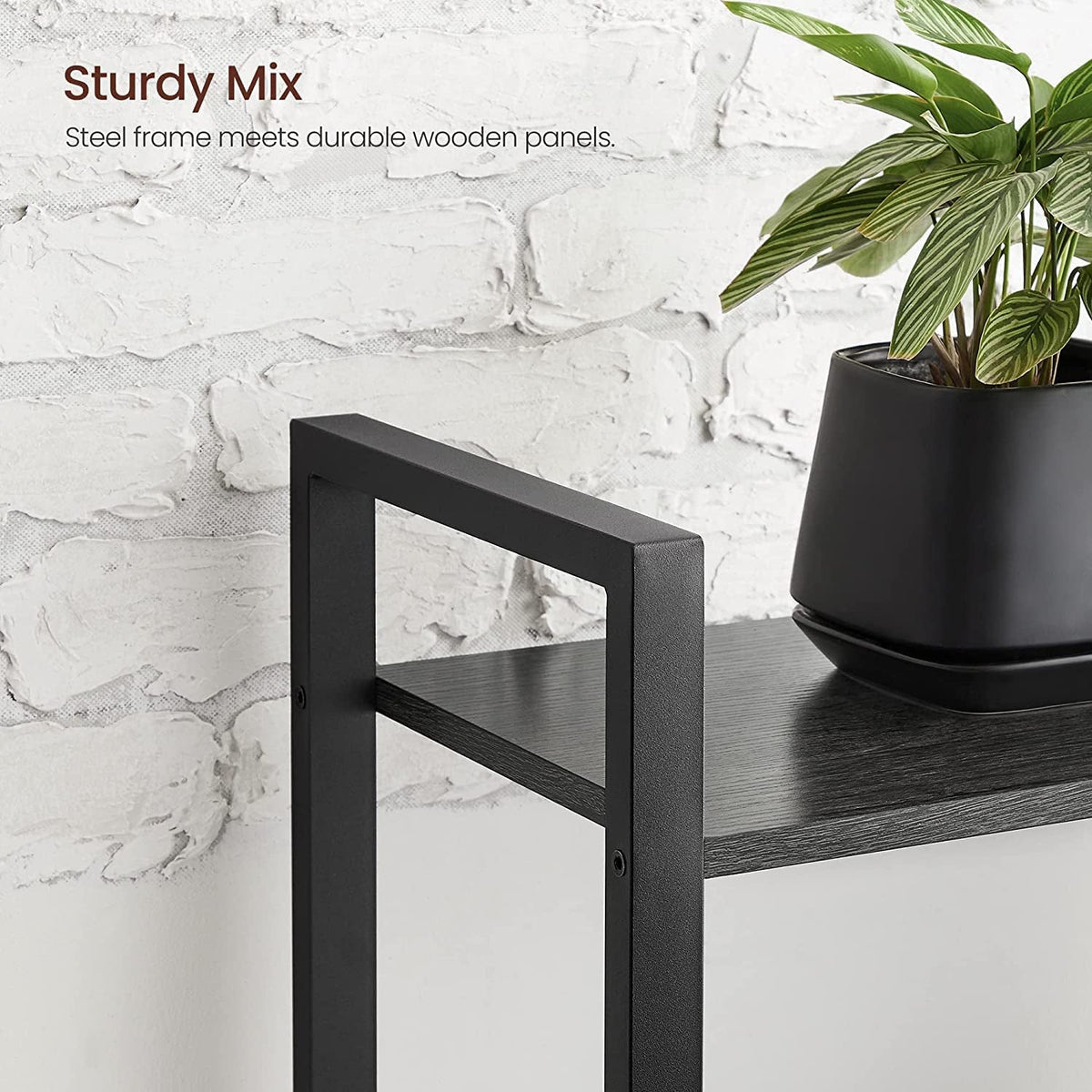 4 Tier Bookshelf In Black Frame With Greige Shelves