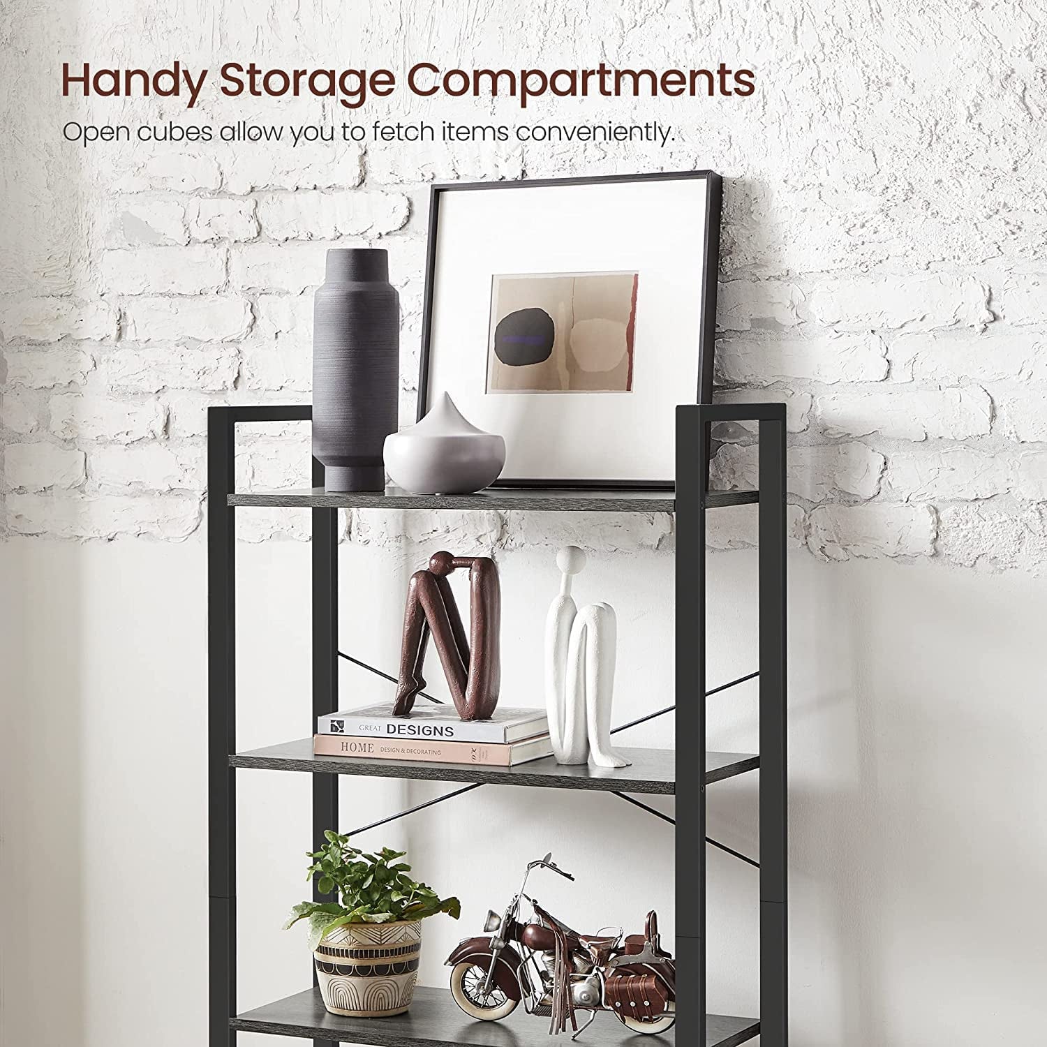 4 Tier Bookshelf In Black Frame With Greige Shelves