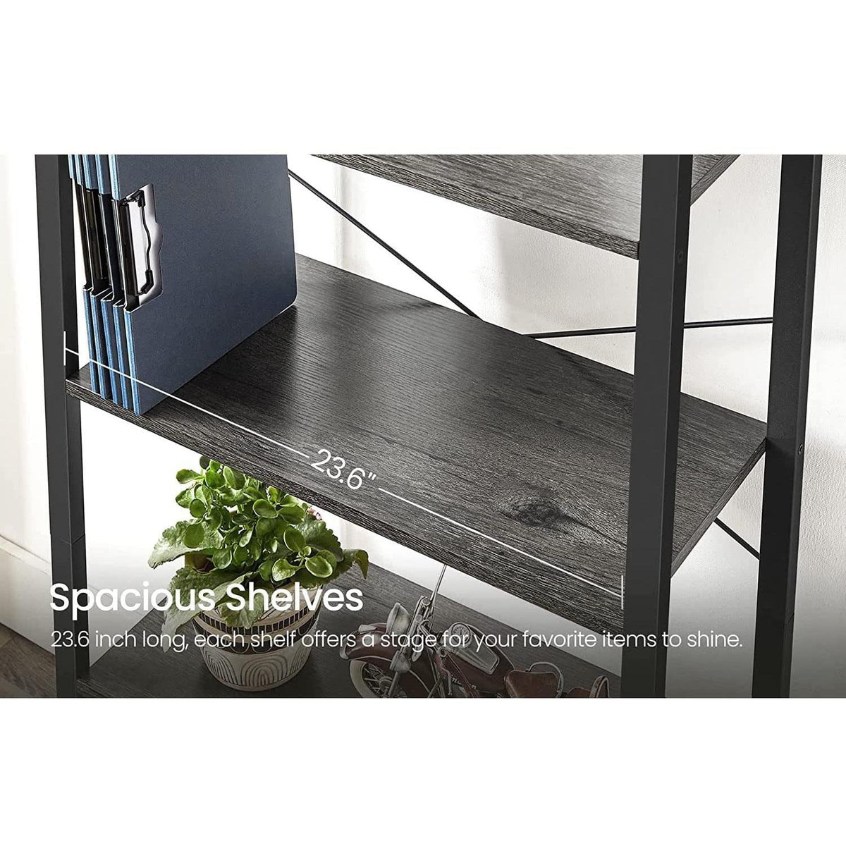 4 Tier Bookshelf In Black Frame With Greige Shelves