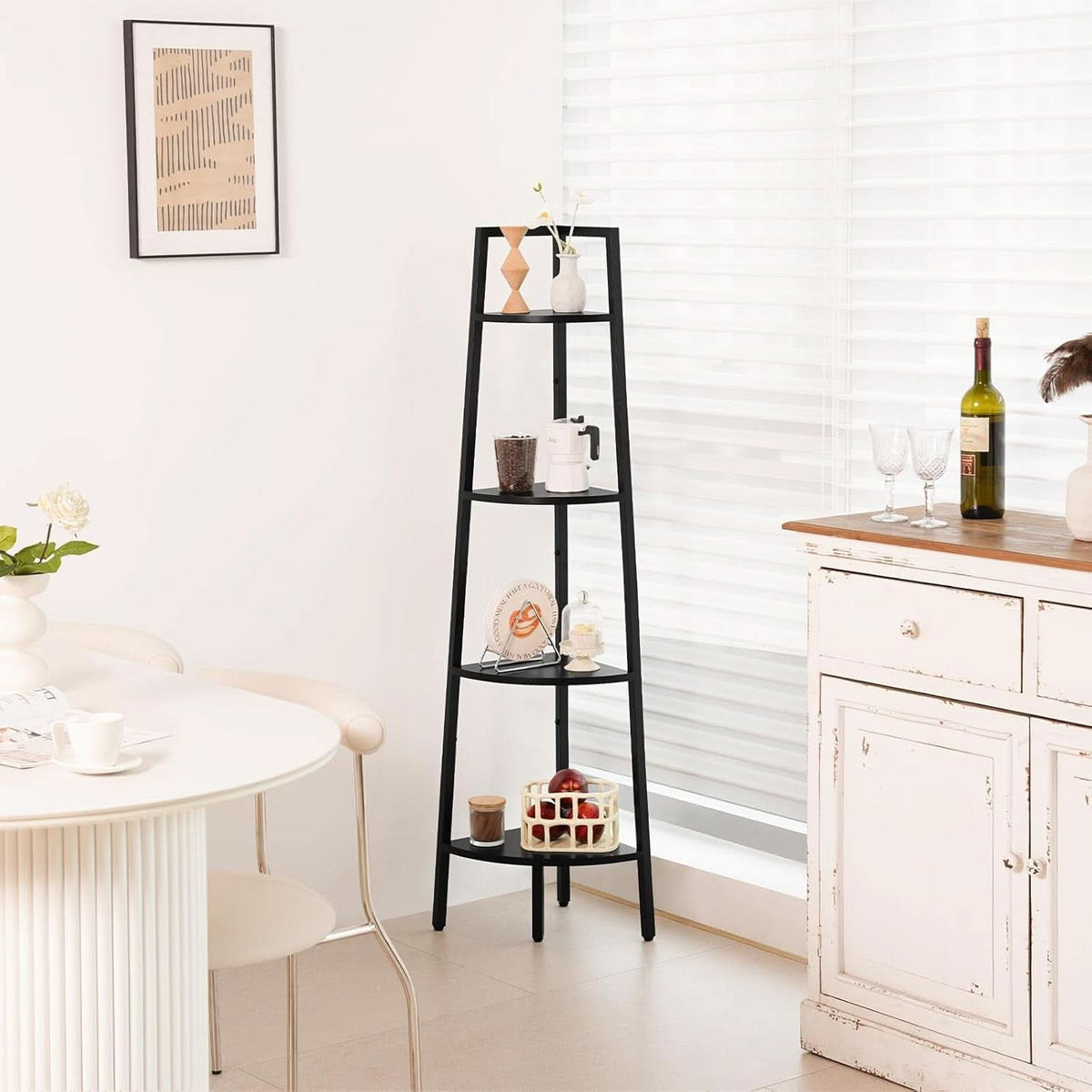 4 Tier Corner Shelf With Metal Frame Tall Bookcase