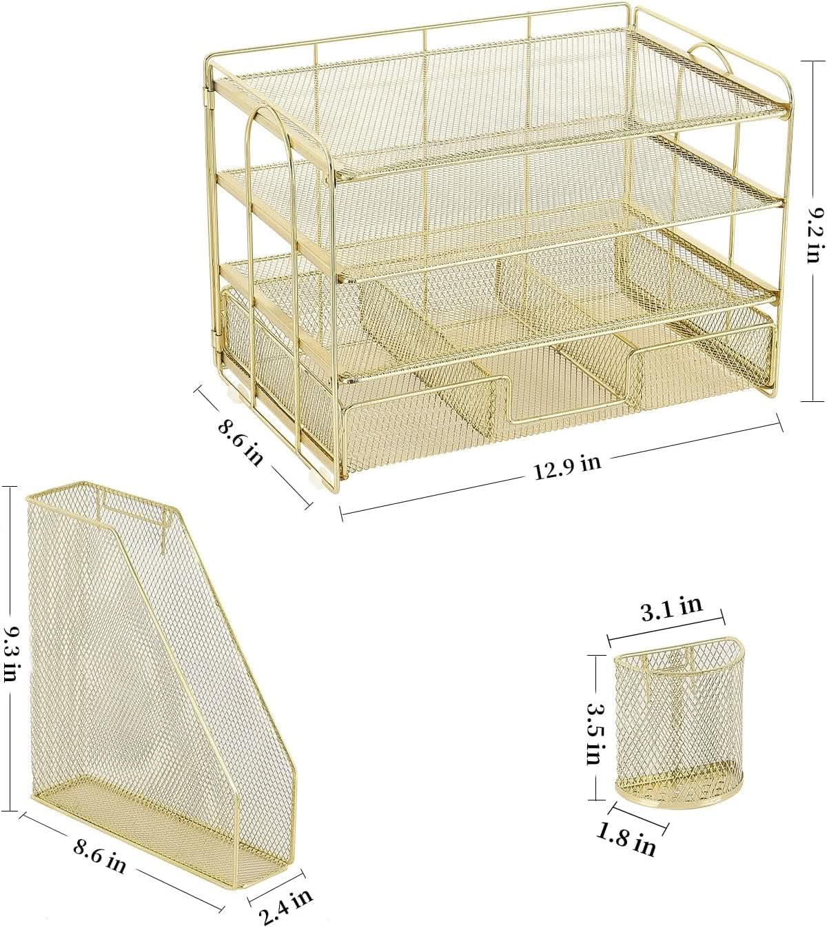 4 Tier Paper Tray Organizer With Drawer For Office Use