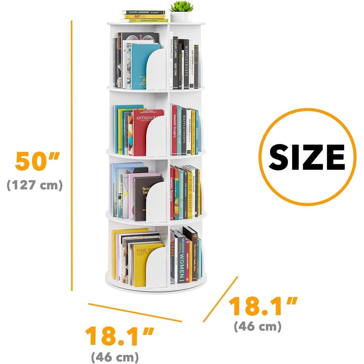 4 Tier Rotating Bookshelf Tower White Spinning Bookcase