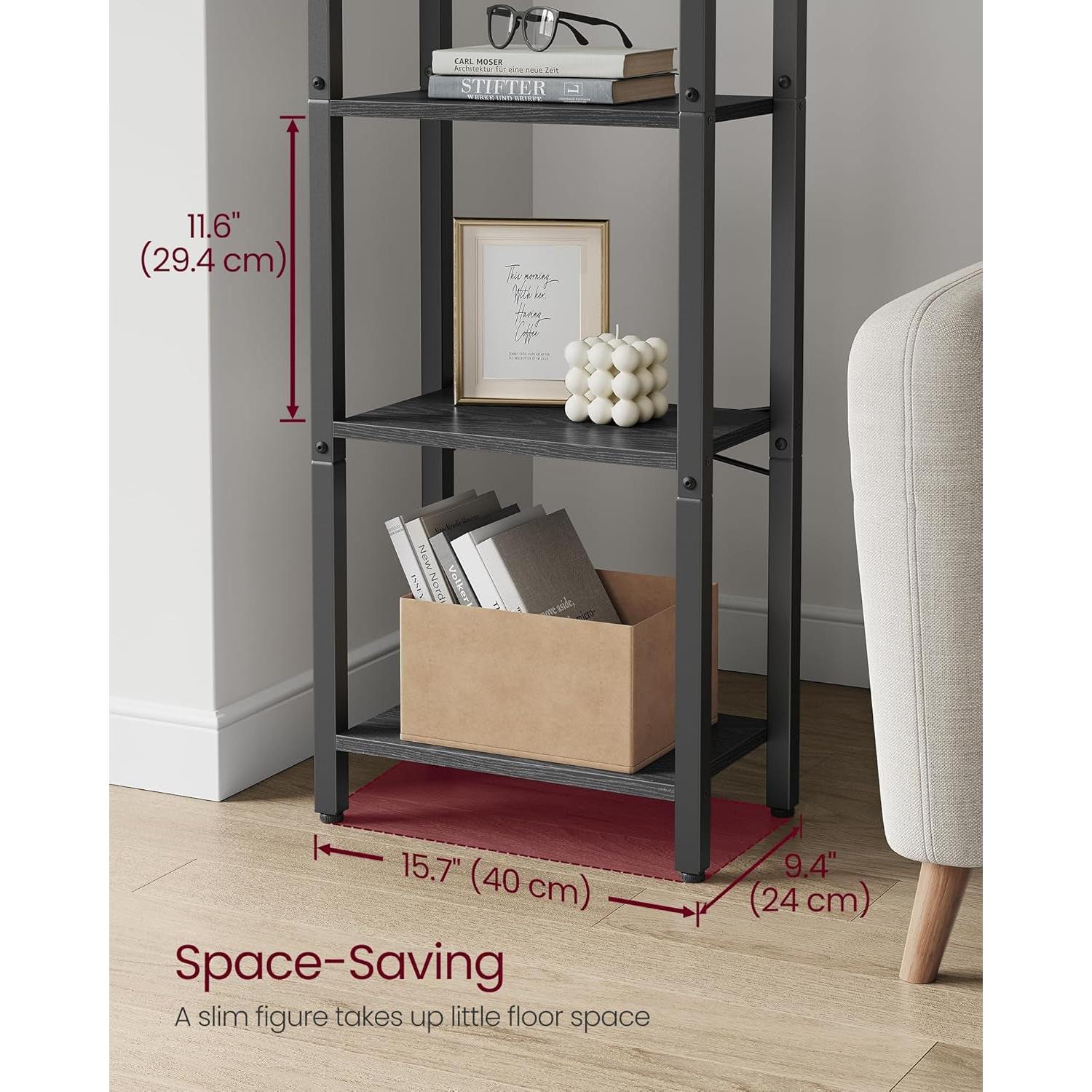 4 Tier Tall Bookshelf With Steel Frame Ebony Black Bookcase