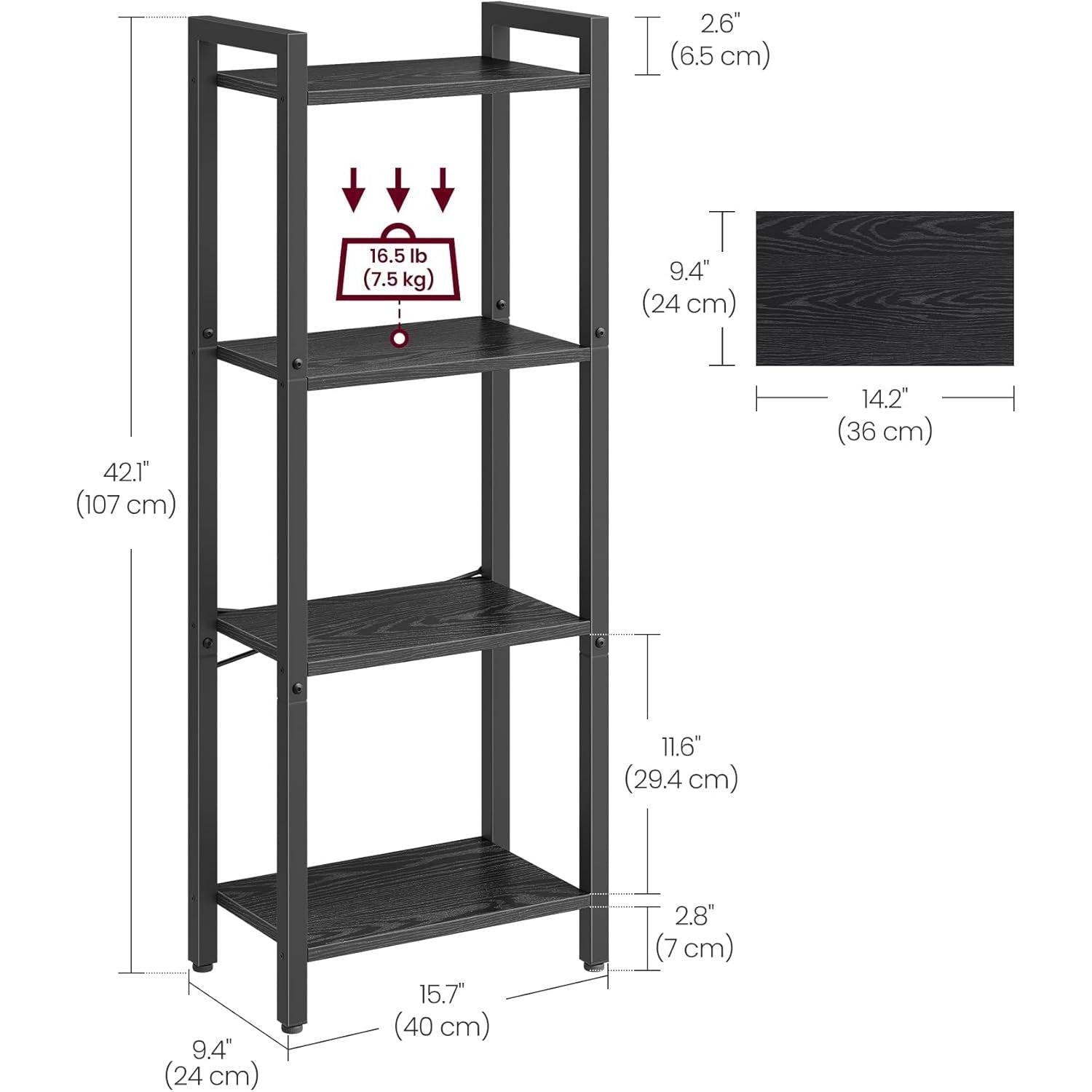 4 Tier Tall Bookshelf With Steel Frame Ebony Black Bookcase