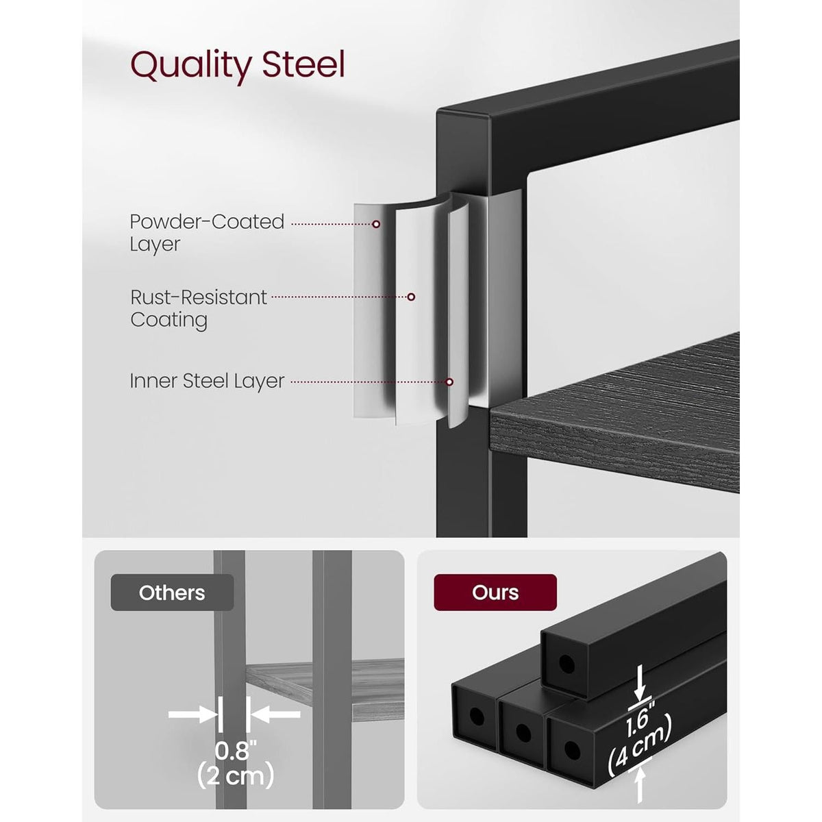 4 Tier Tall Bookshelf With Steel Frame Ebony Black Bookcase