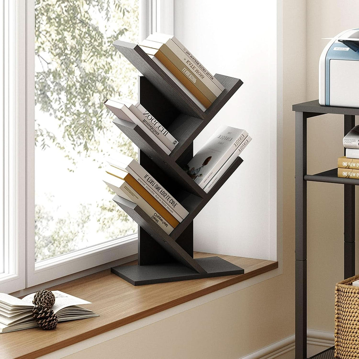 4 Tier Tree Bookshelf Floor Standing Bookcase Home