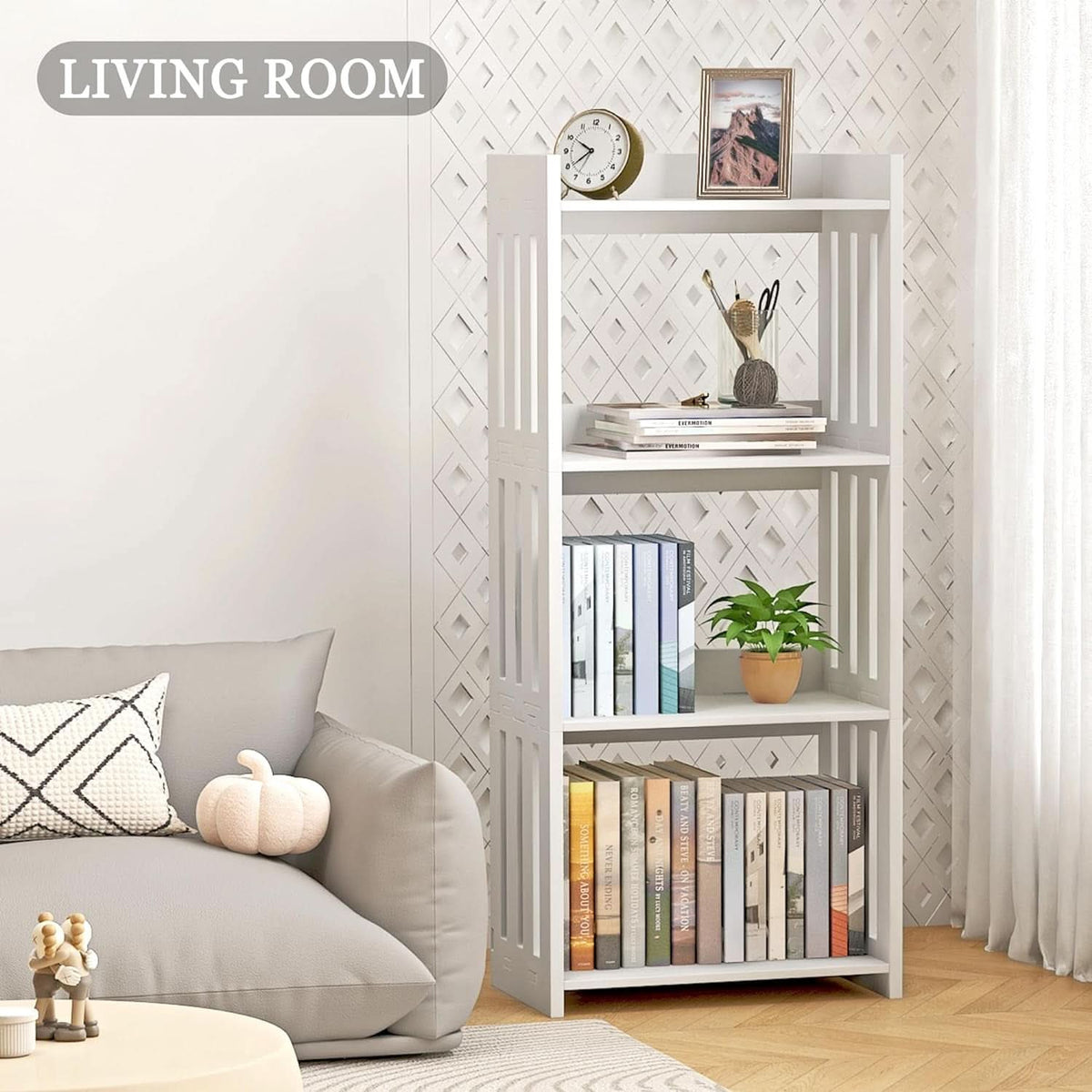 4 Tier White Bookshelf Ideal For Small Spaces Storage Room