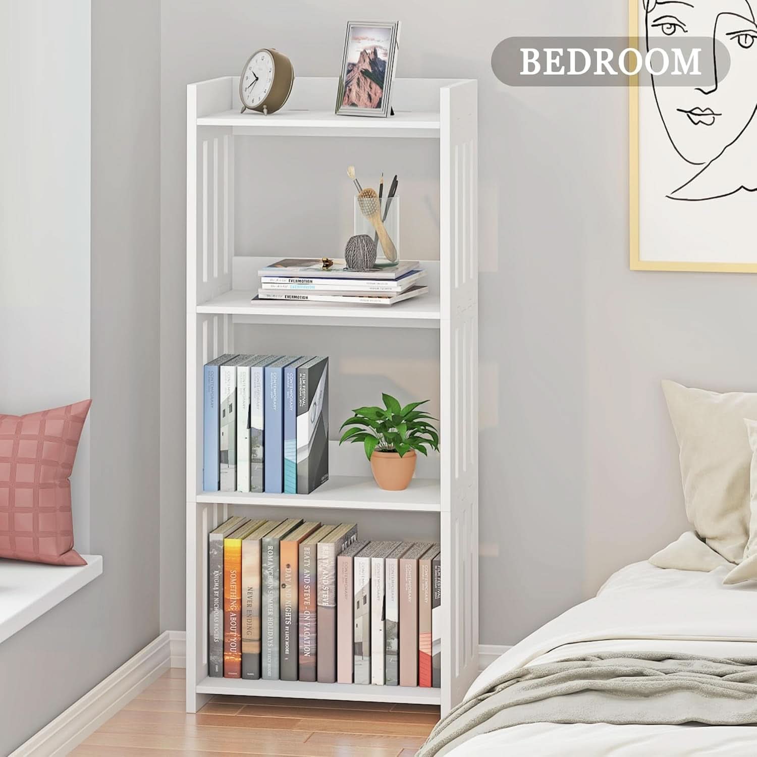 4 Tier White Bookshelf Ideal For Small Spaces Storage Room