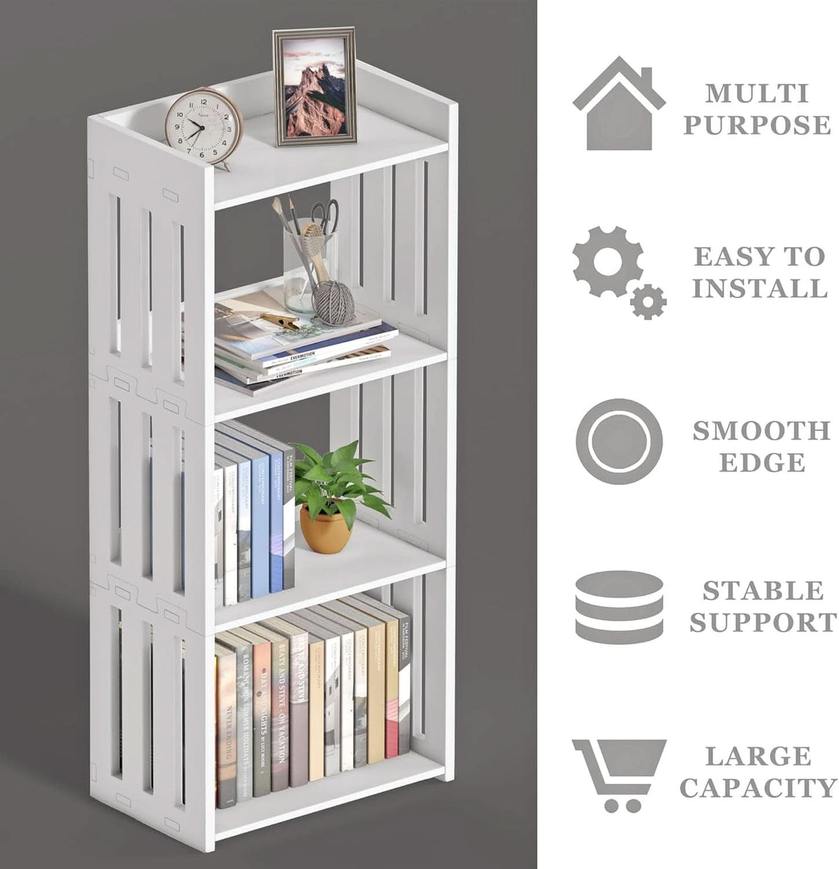 4 Tier White Bookshelf Ideal For Small Spaces Storage Room