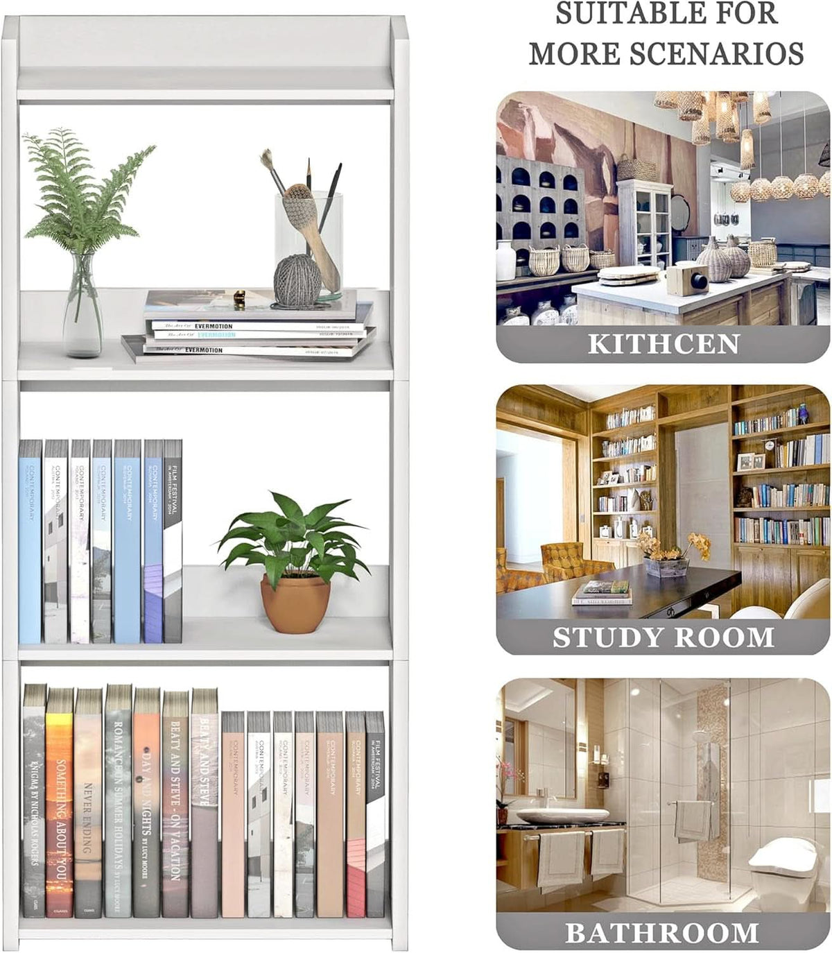 4 Tier White Bookshelf Ideal For Small Spaces Storage Room