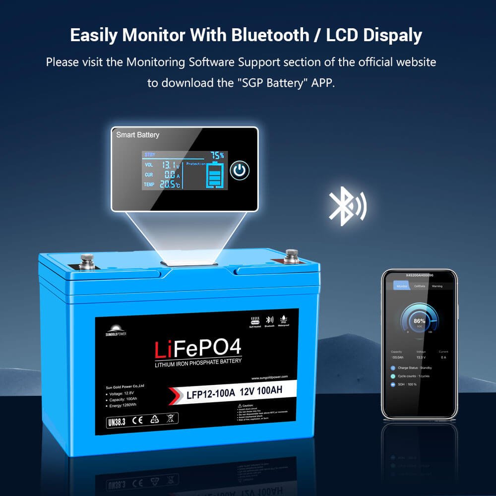 4 X 12V 100AH LiFePO4 Deep Cycle Lithium Battery / Bluetooth /Self-heating / IP65