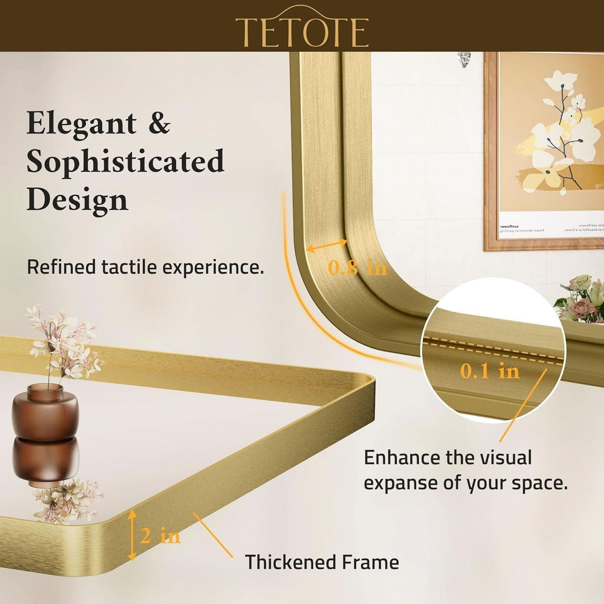 40 By 30 Inch Brushed Brass Bathroom Mirror Wall Mounted