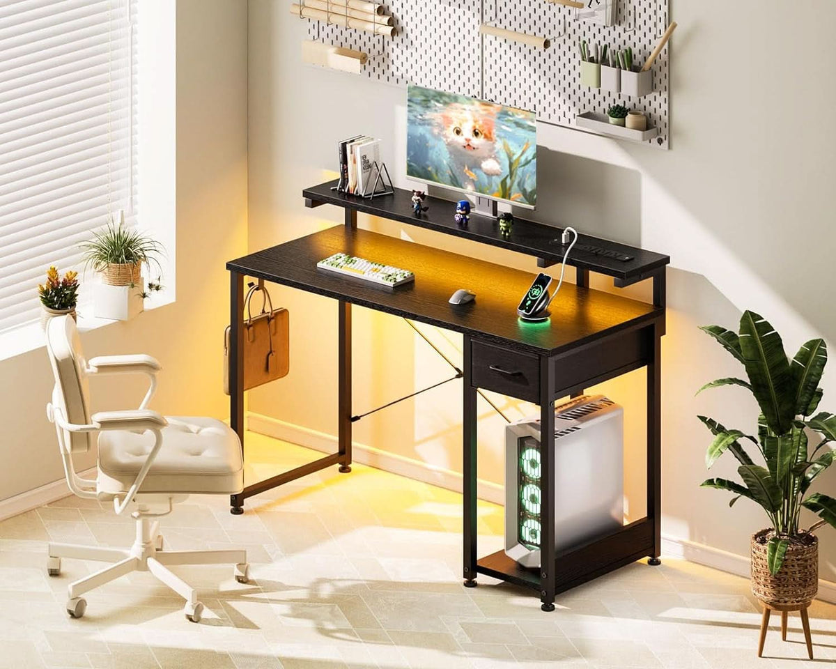 40 Inch Black Gaming Desk For Home Office Setup Workspace