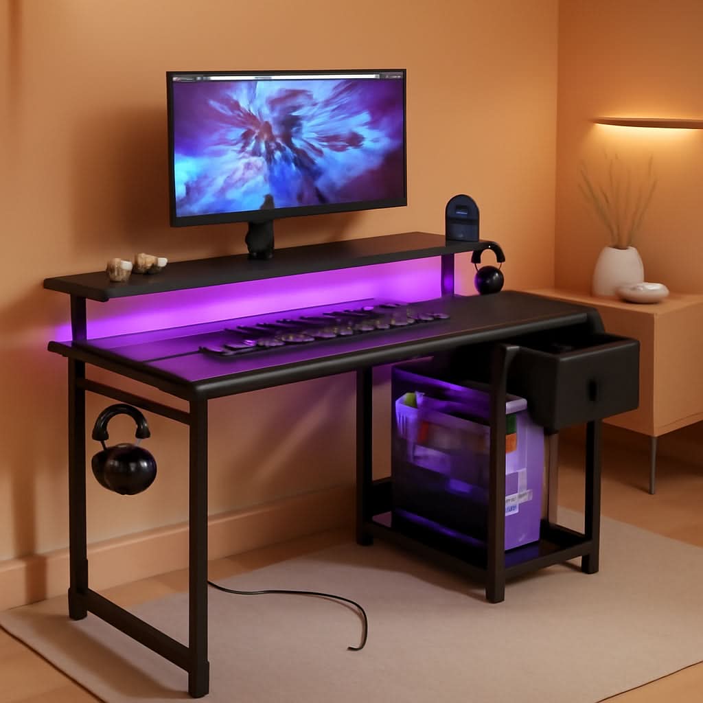 40 Inch Black Gaming Desk For Home Office Setup Workspace