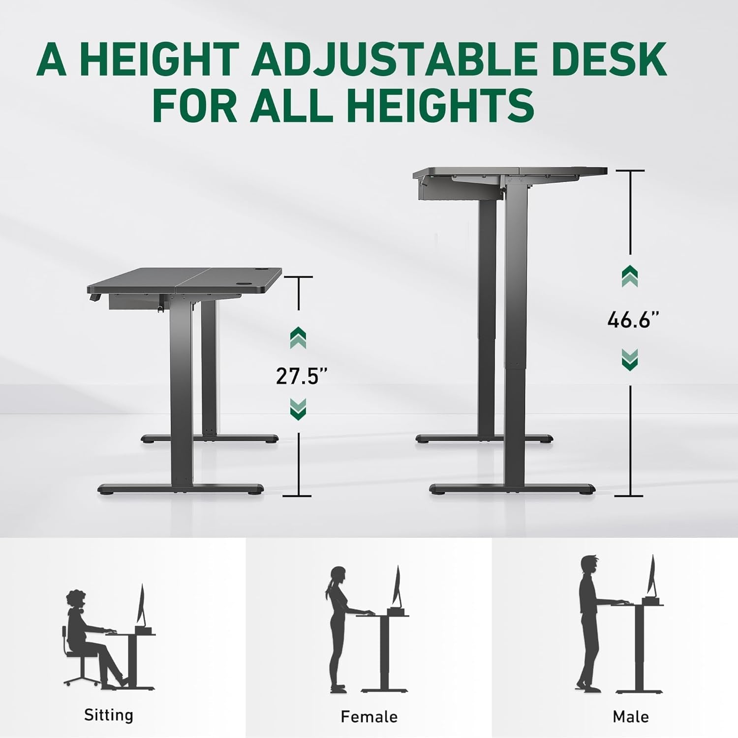 40 Inch By 24 Inch Electric Standing Desk With Drawer Black