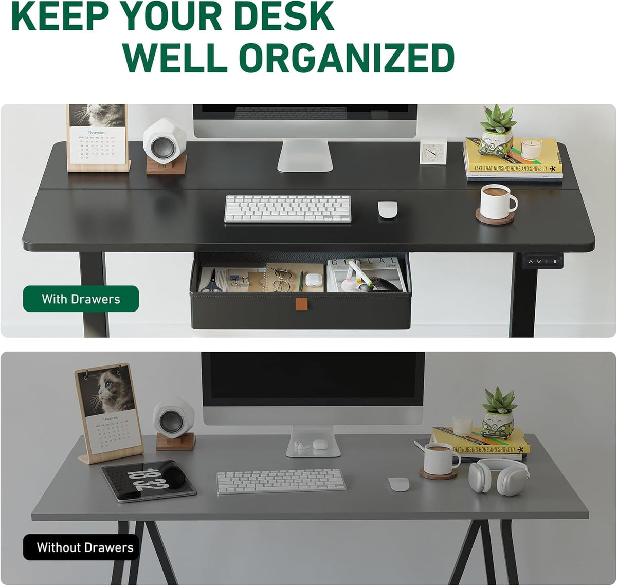40 Inch By 24 Inch Electric Standing Desk With Drawer Black