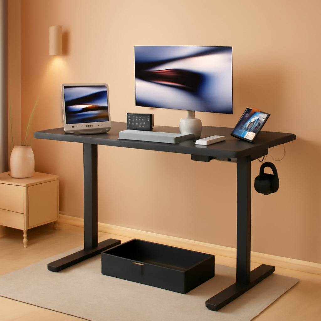40 Inch By 24 Inch Electric Standing Desk With Drawer Black
