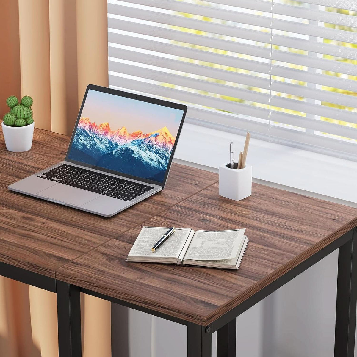 40 Inch Computer Desk With 2 Shelves Brown Sturdy Home Office Gaming Desk