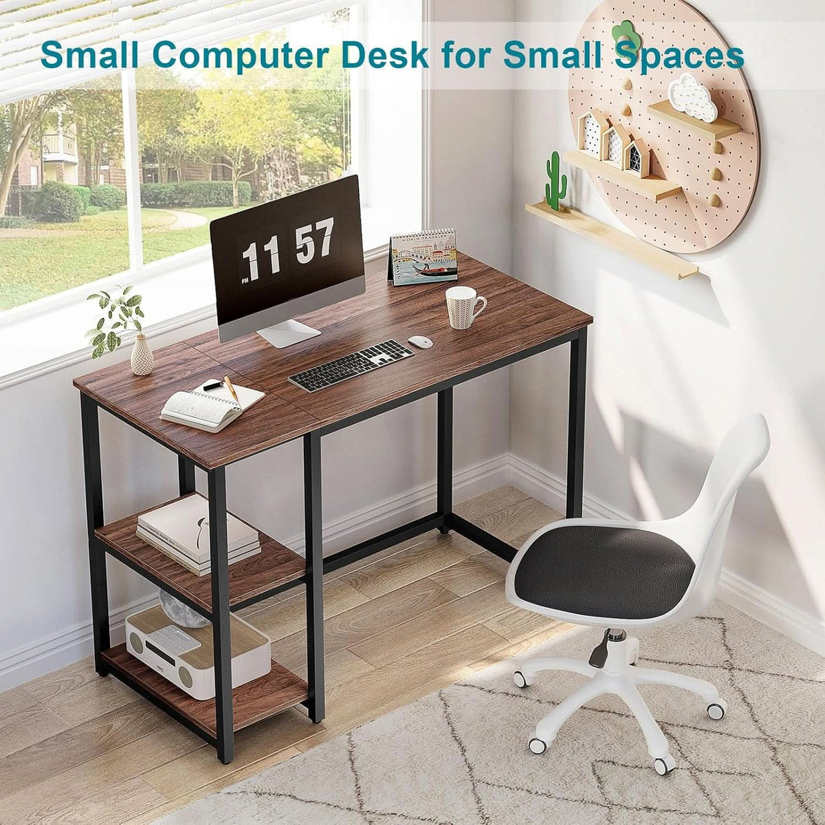 40 Inch Computer Desk With 2 Shelves Brown Sturdy Home Office Gaming Desk