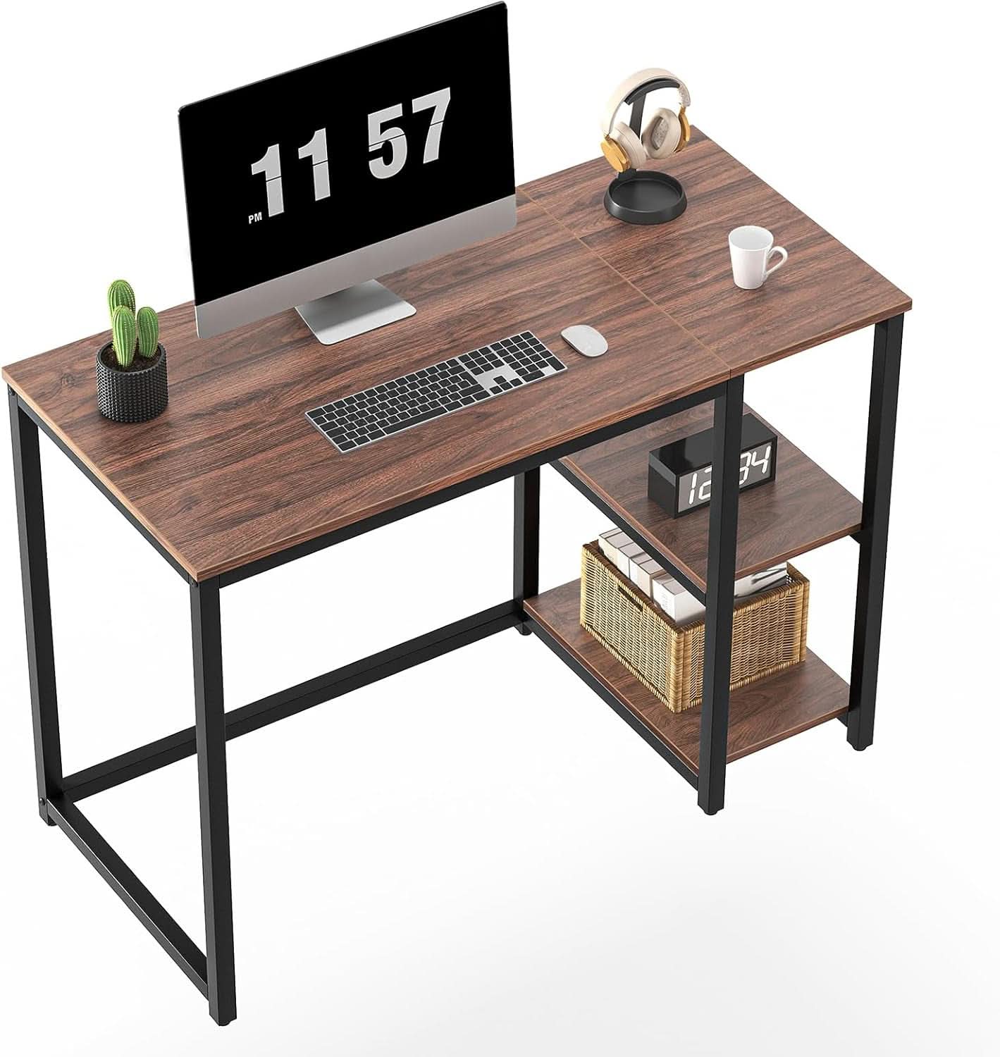 40 Inch Computer Desk With 2 Shelves Brown Sturdy Home Office Gaming D