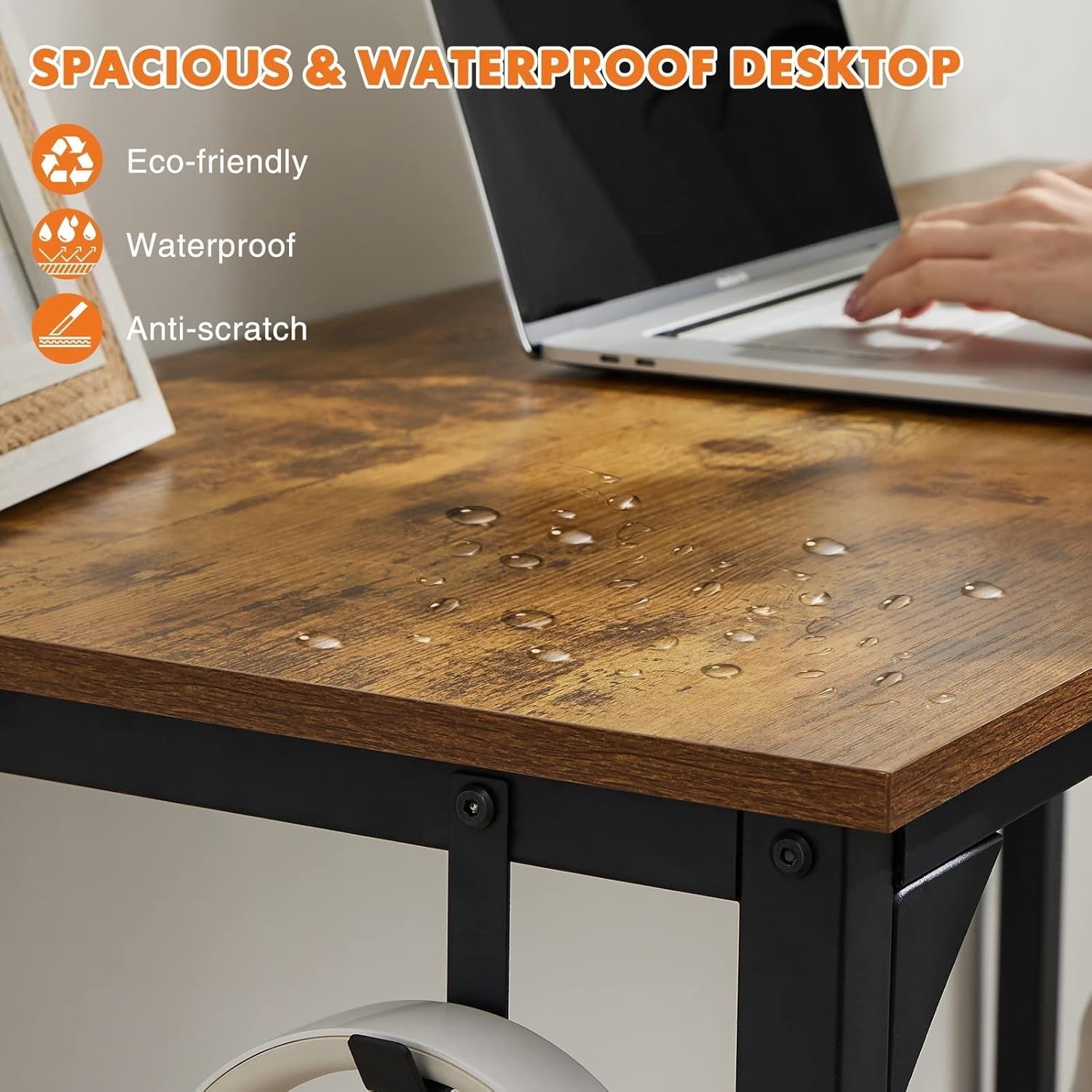 40 Inch Computer Desk With Headphone Hooks Brown Storage Bag