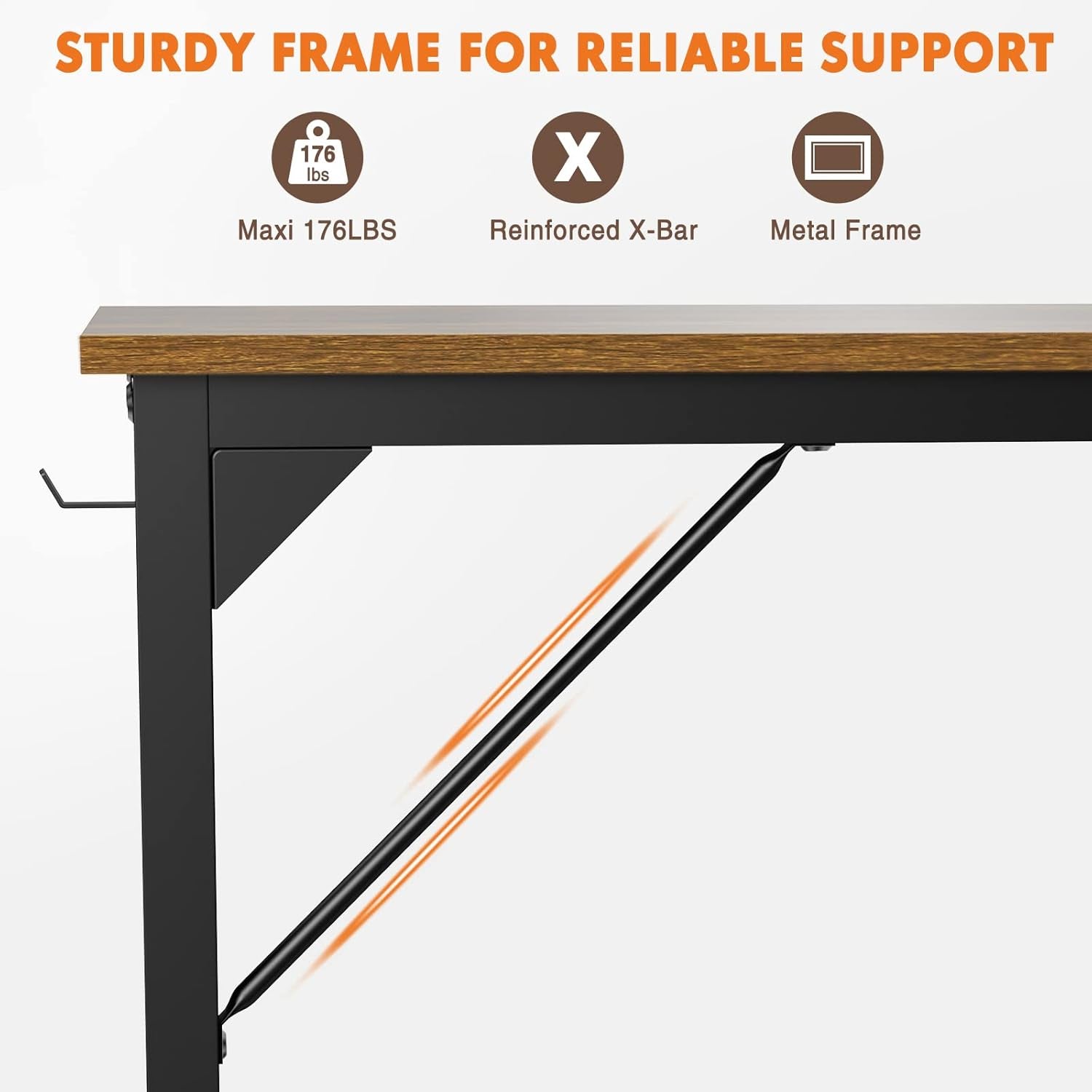 40 Inch Computer Desk With Headphone Hooks Brown Storage Bag
