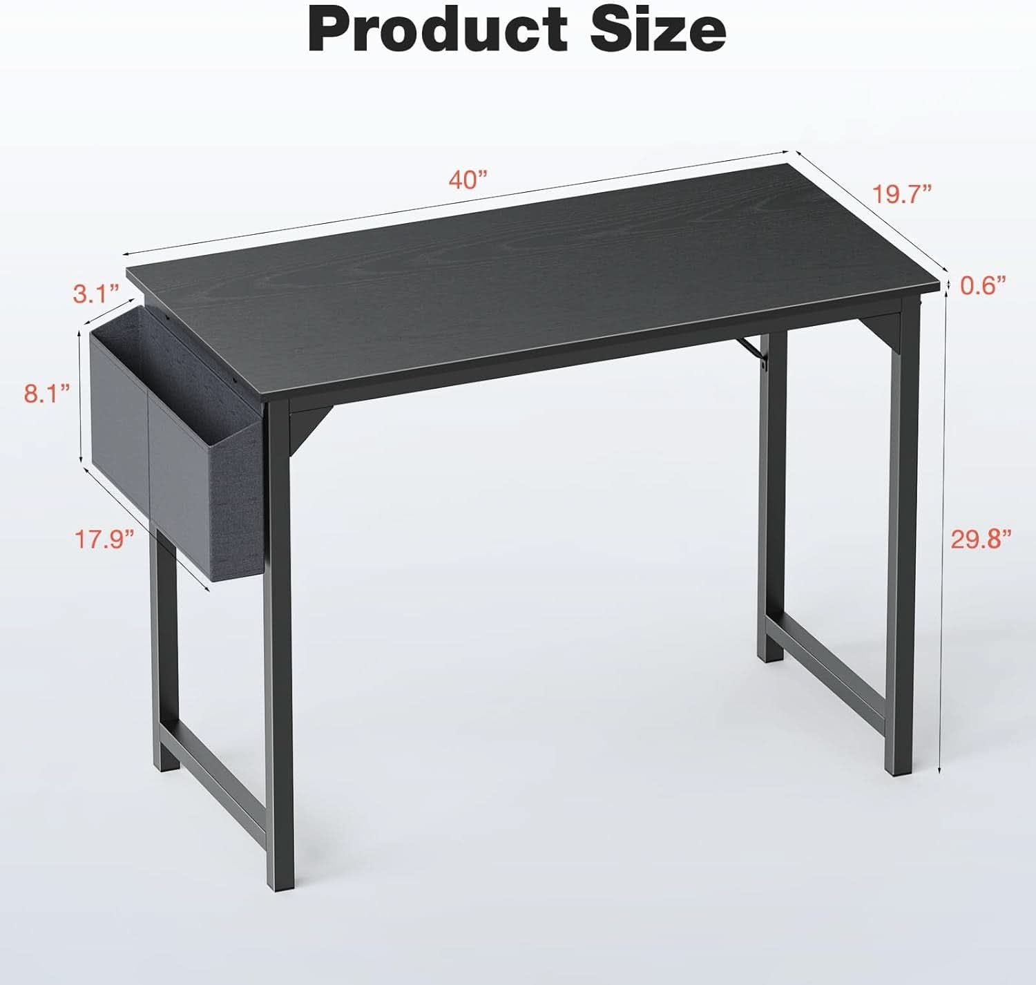 40 Inch Computer Desk With Storage Hooks For Home Office
