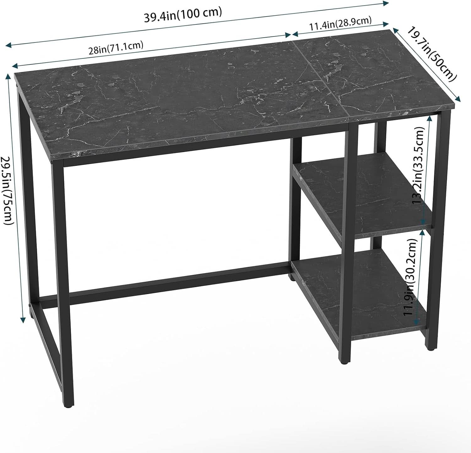 40 Inch Computer Desk With Two Tier Shelves Black Marbling