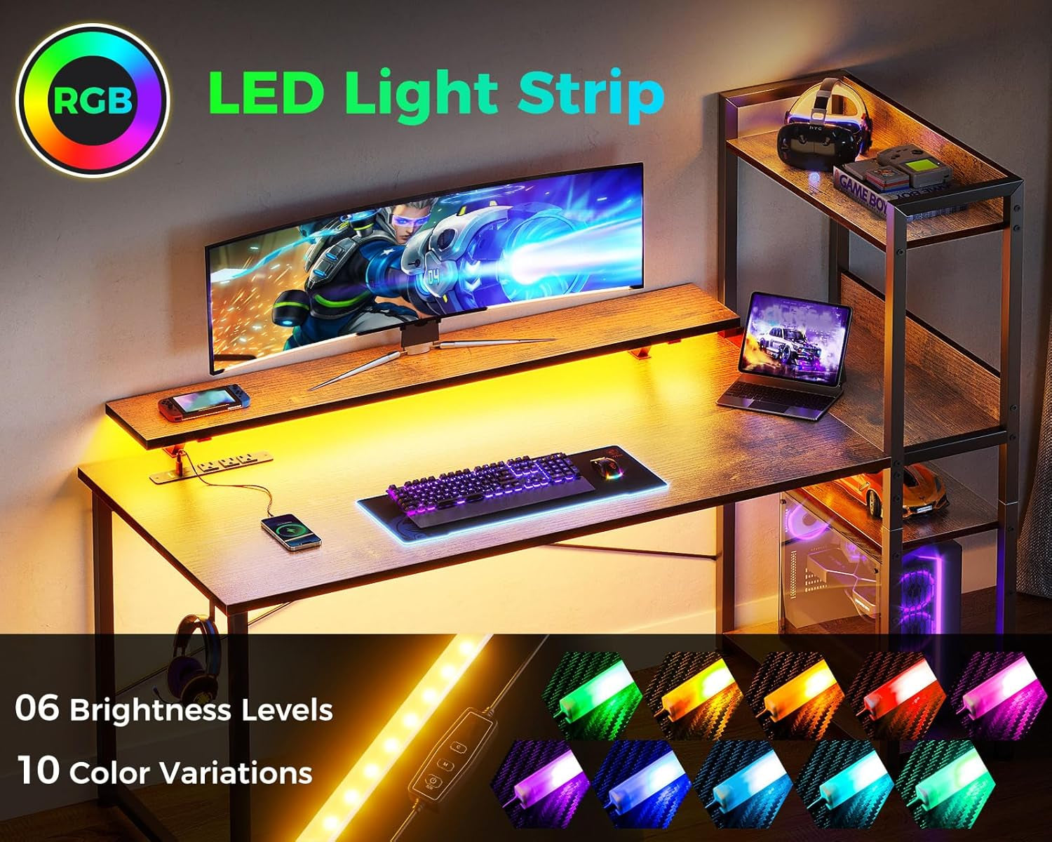 40 Inch Gaming Desk With USB Ports And Monitor Stand