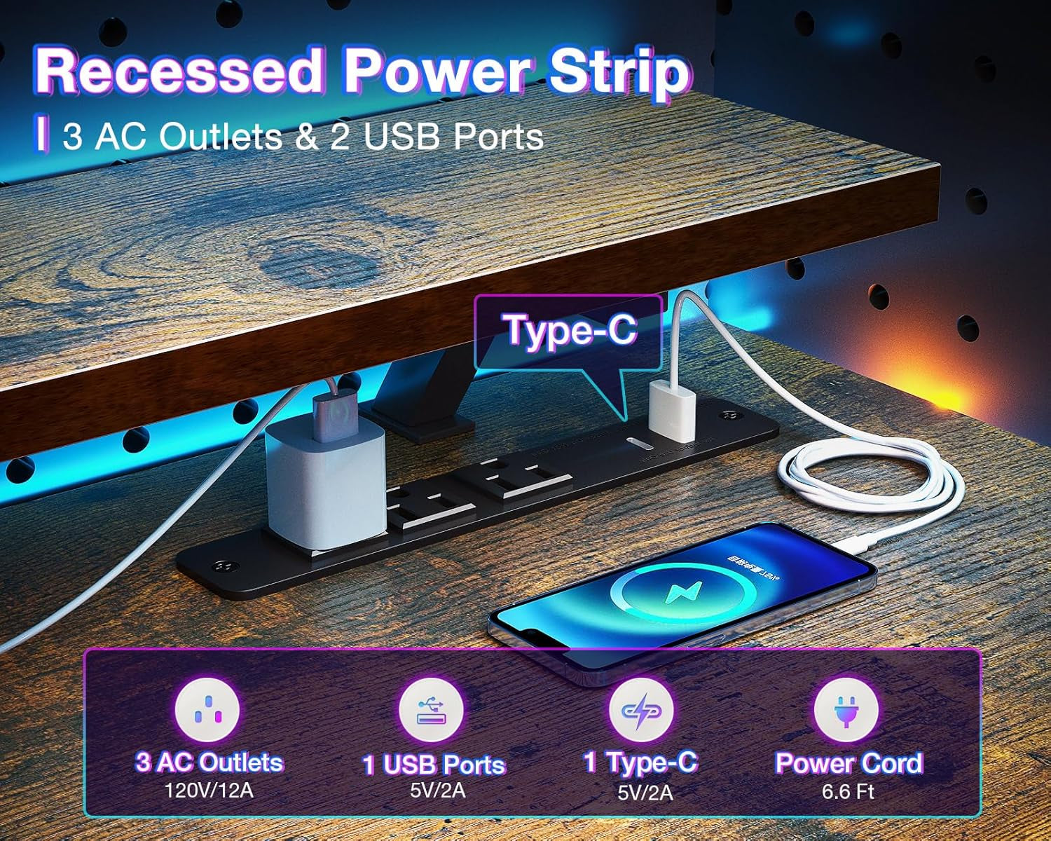 40 Inch Gaming Desk With USB Ports And Monitor Stand