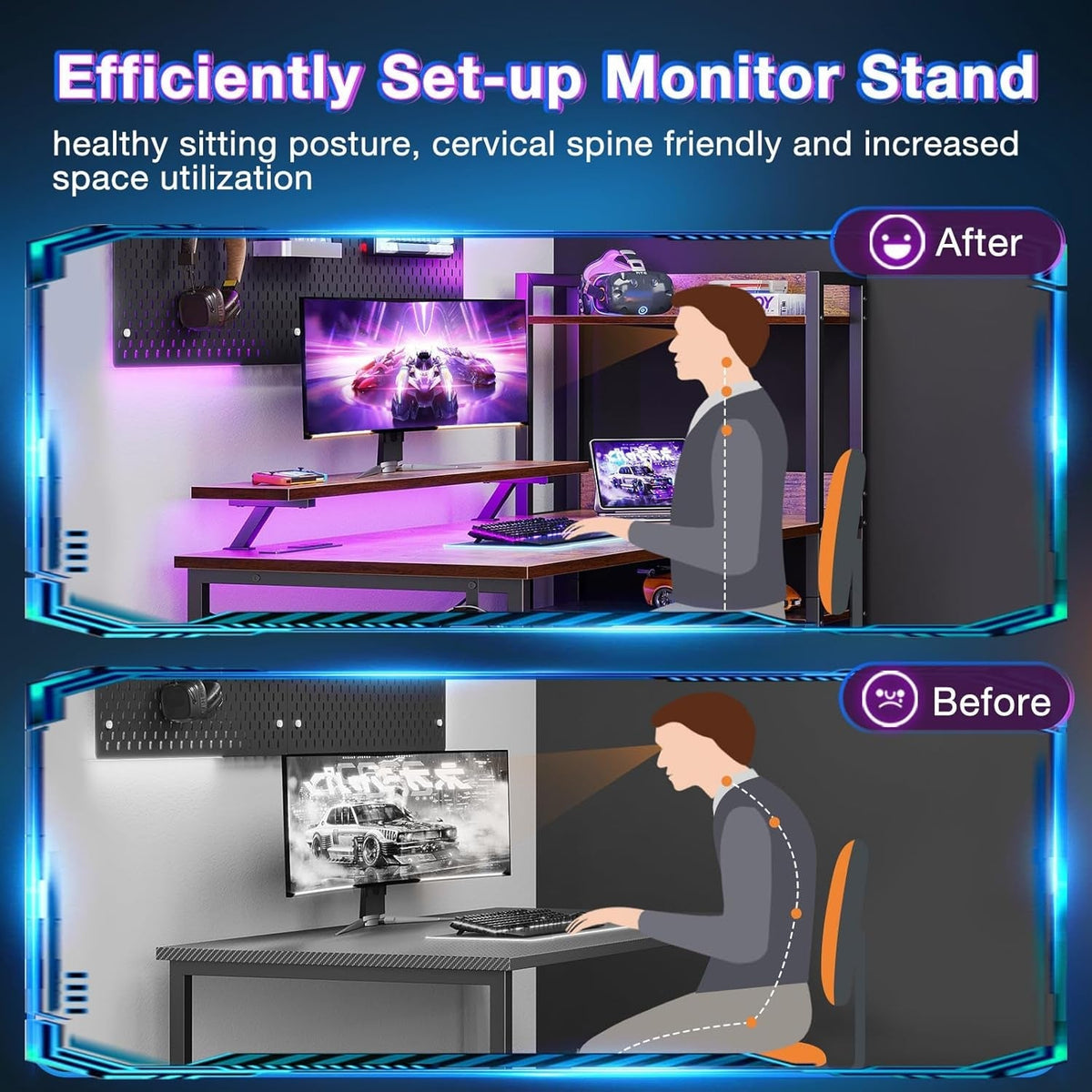 40 Inch Gaming Desk With USB Ports And Monitor Stand