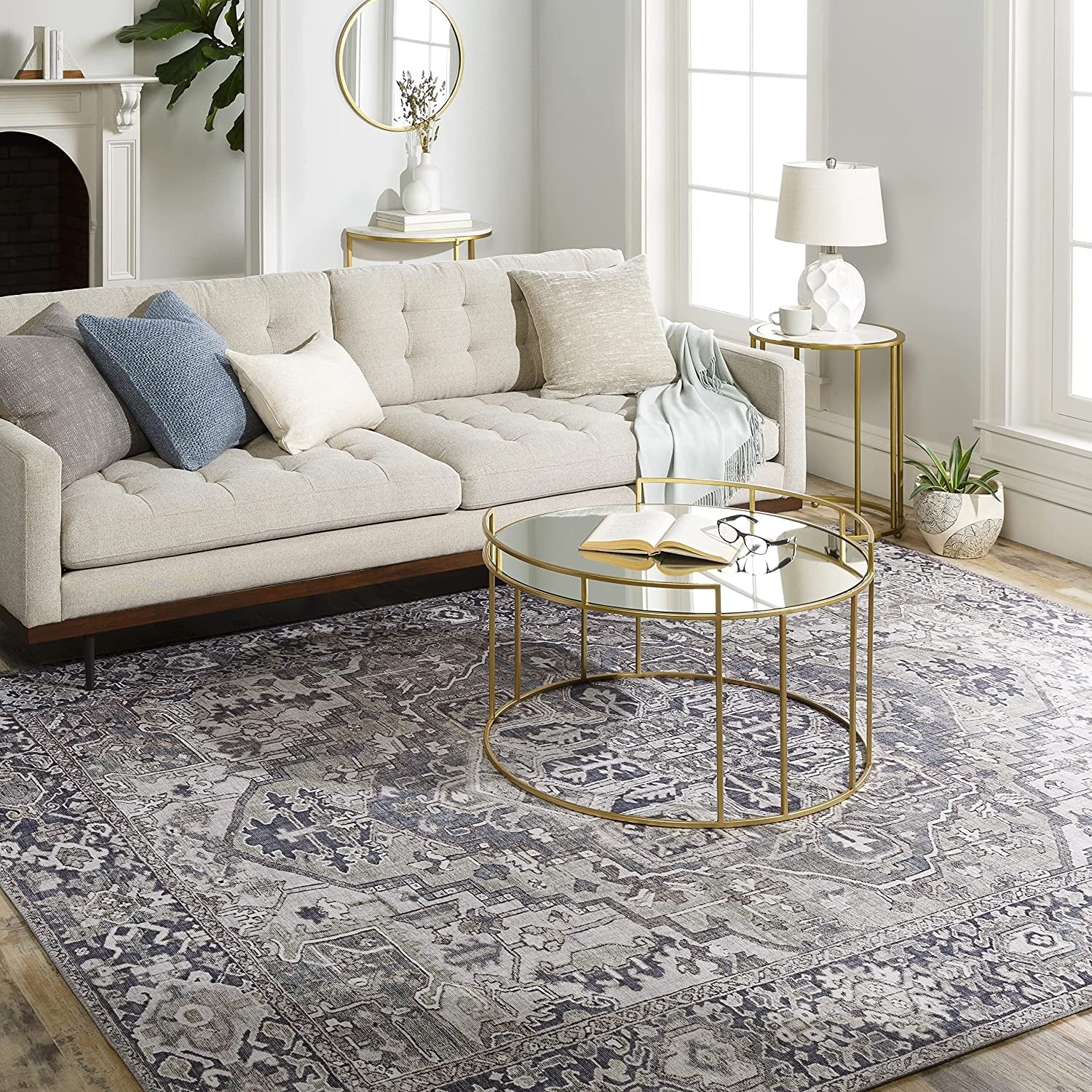 40 Inch Gold Round Wall Mirror for Living Room Decor