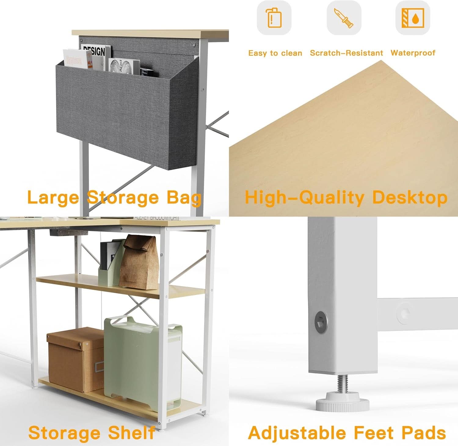 40 Inch L Shaped Computer Desk Beige With Power Outlets