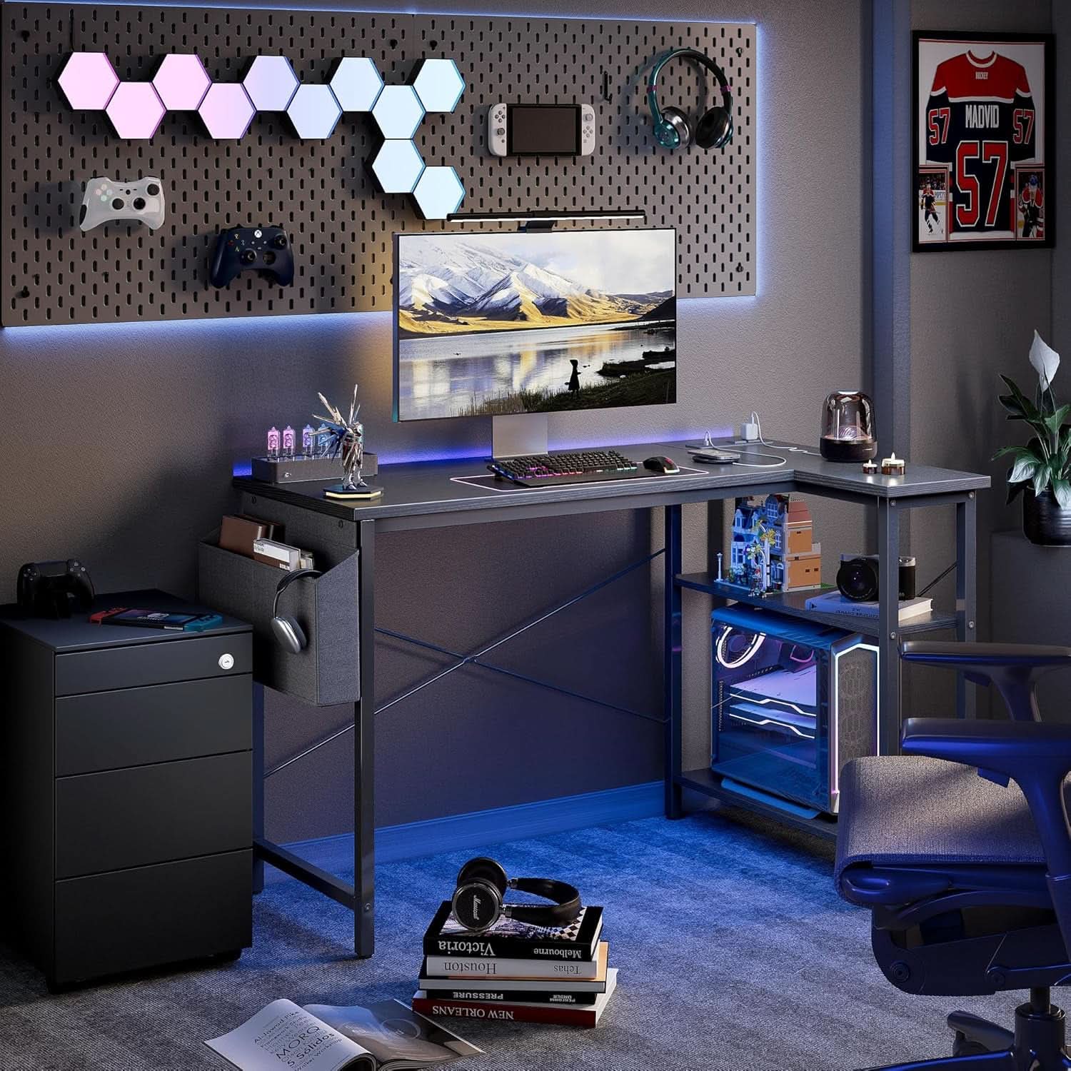 40 Inch L Shaped Computer Desk With Power Outlets Black