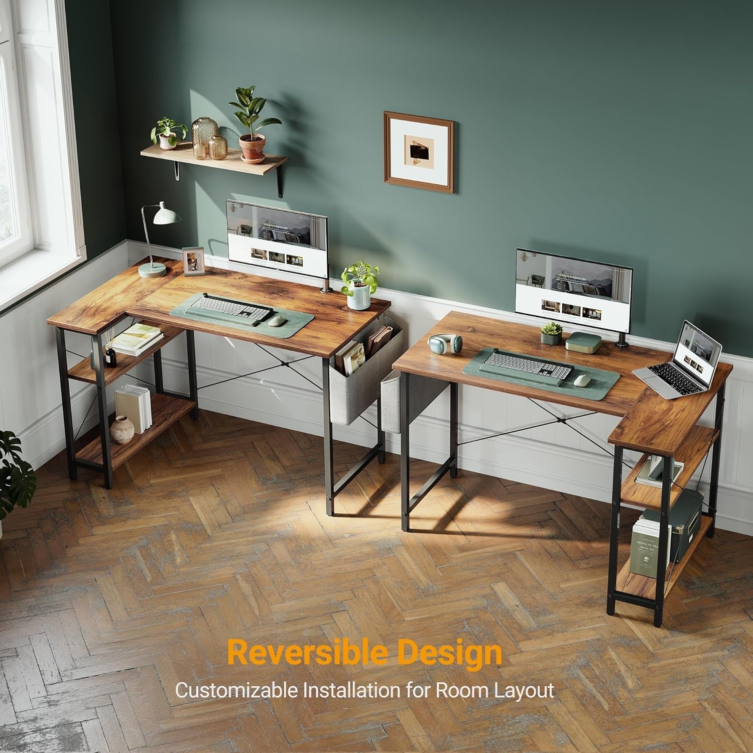 40 Inch L Shaped Desk With Reversible Shelves Deep Brown
