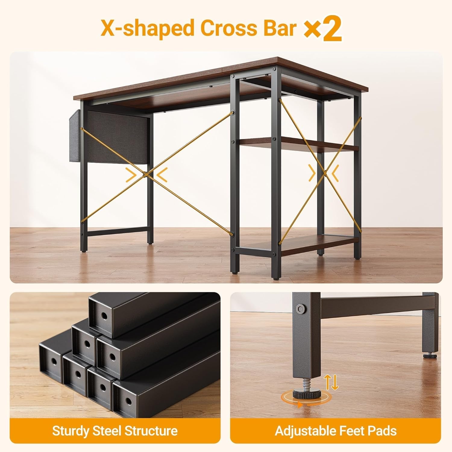 40 Inch L Shaped Desk With Reversible Shelves Deep Brown