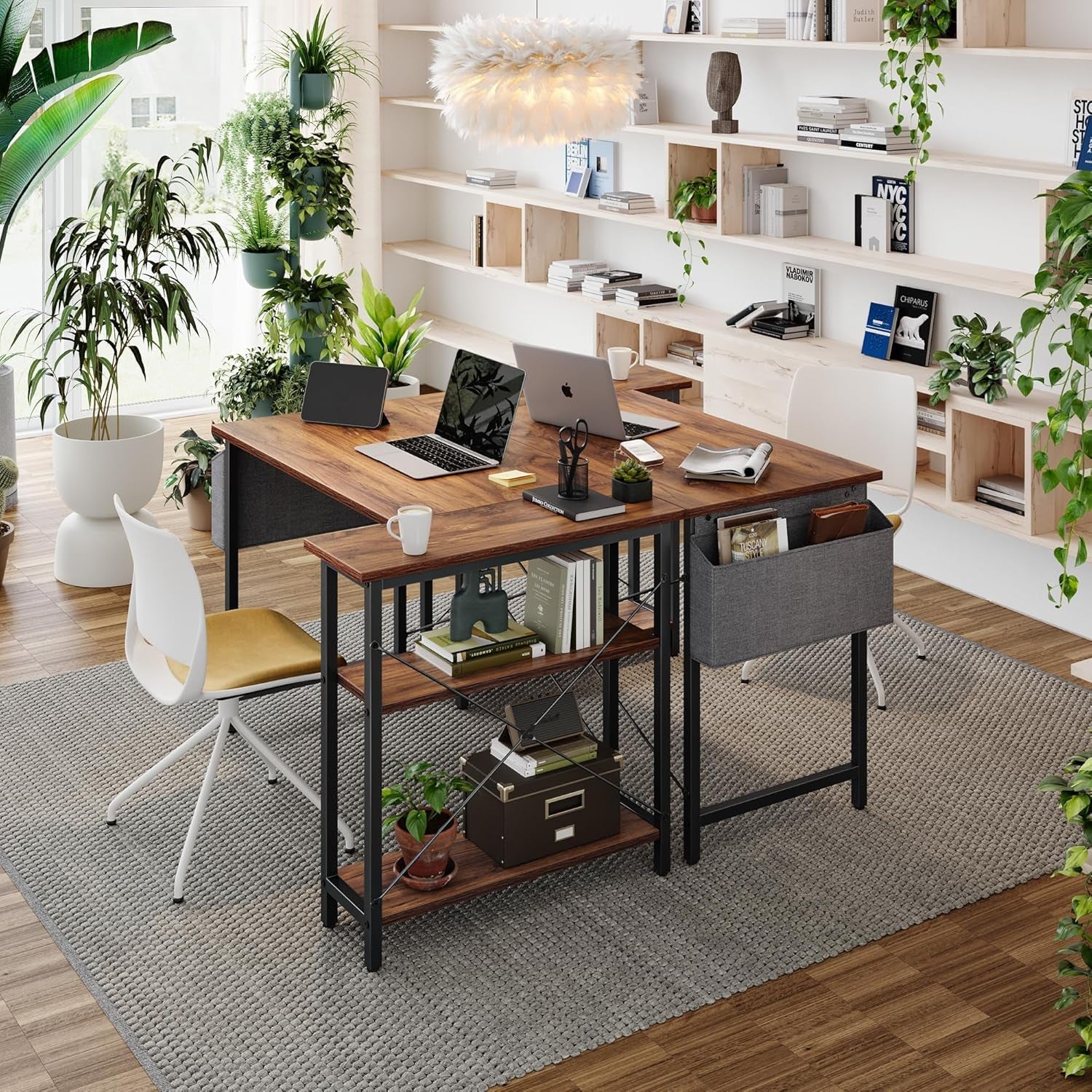 40 Inch L Shaped Desk With Reversible Shelves Deep Brown