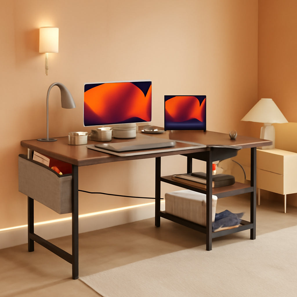 40 Inch L Shaped Desk With Reversible Shelves Deep Brown