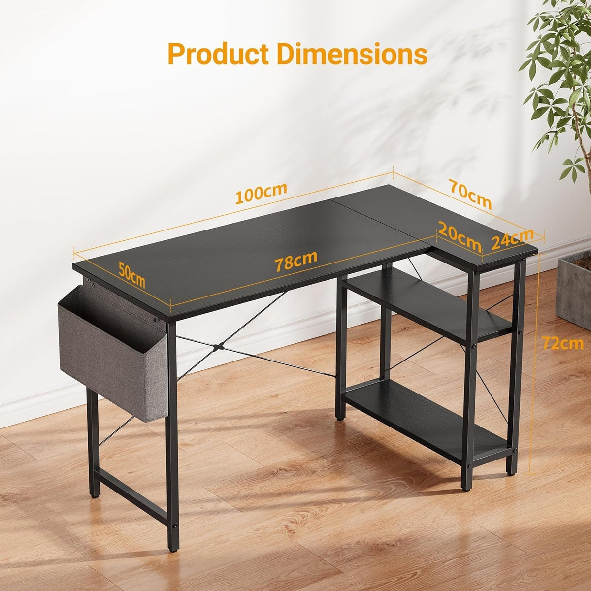 40 Inch L Shaped Desk With Reversible Storage Shelves Black