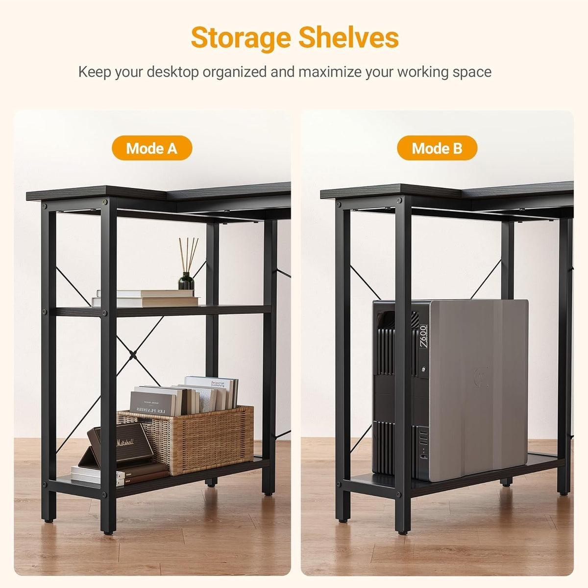 40 Inch L Shaped Desk With Reversible Storage Shelves Black