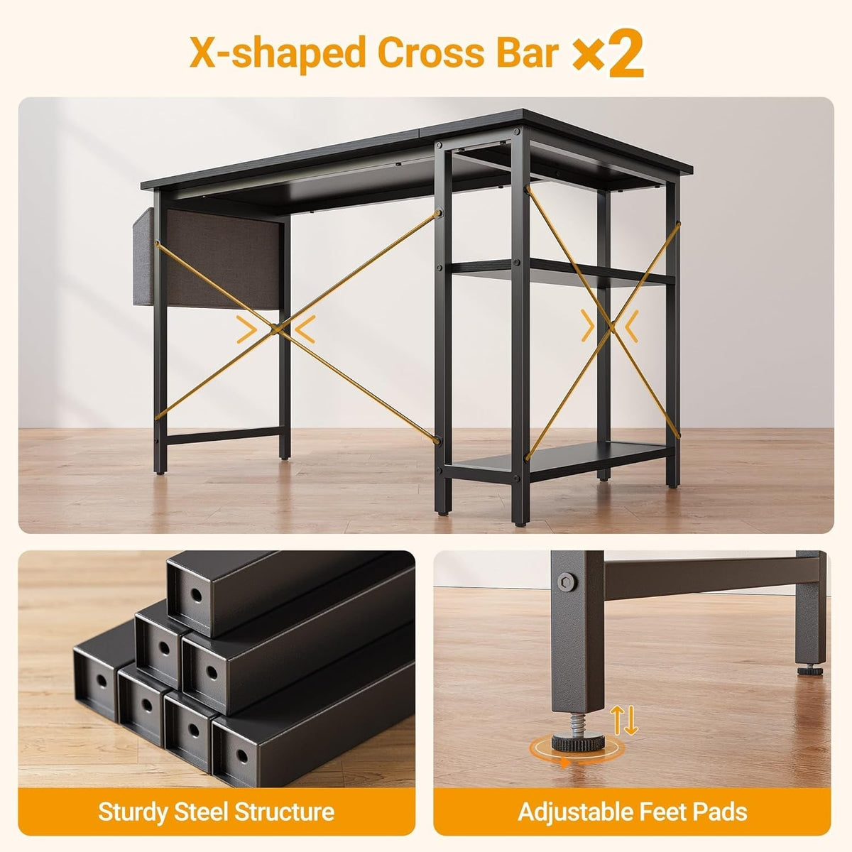 40 Inch L Shaped Desk With Reversible Storage Shelves Black
