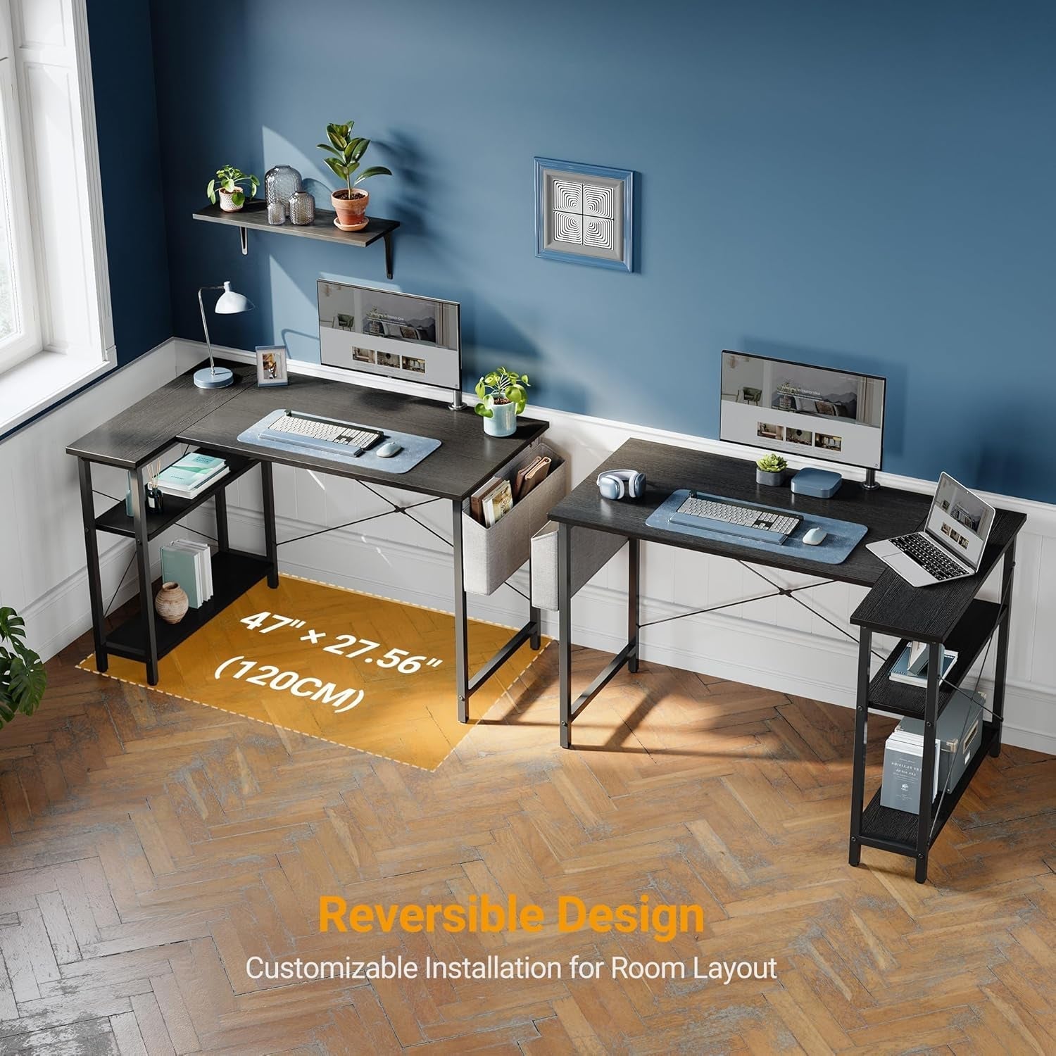 40 Inch L Shaped Desk With Reversible Storage Shelves Black