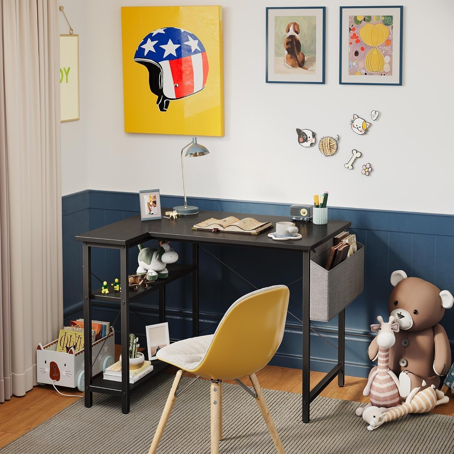 40 Inch L Shaped Desk With Reversible Storage Shelves Black