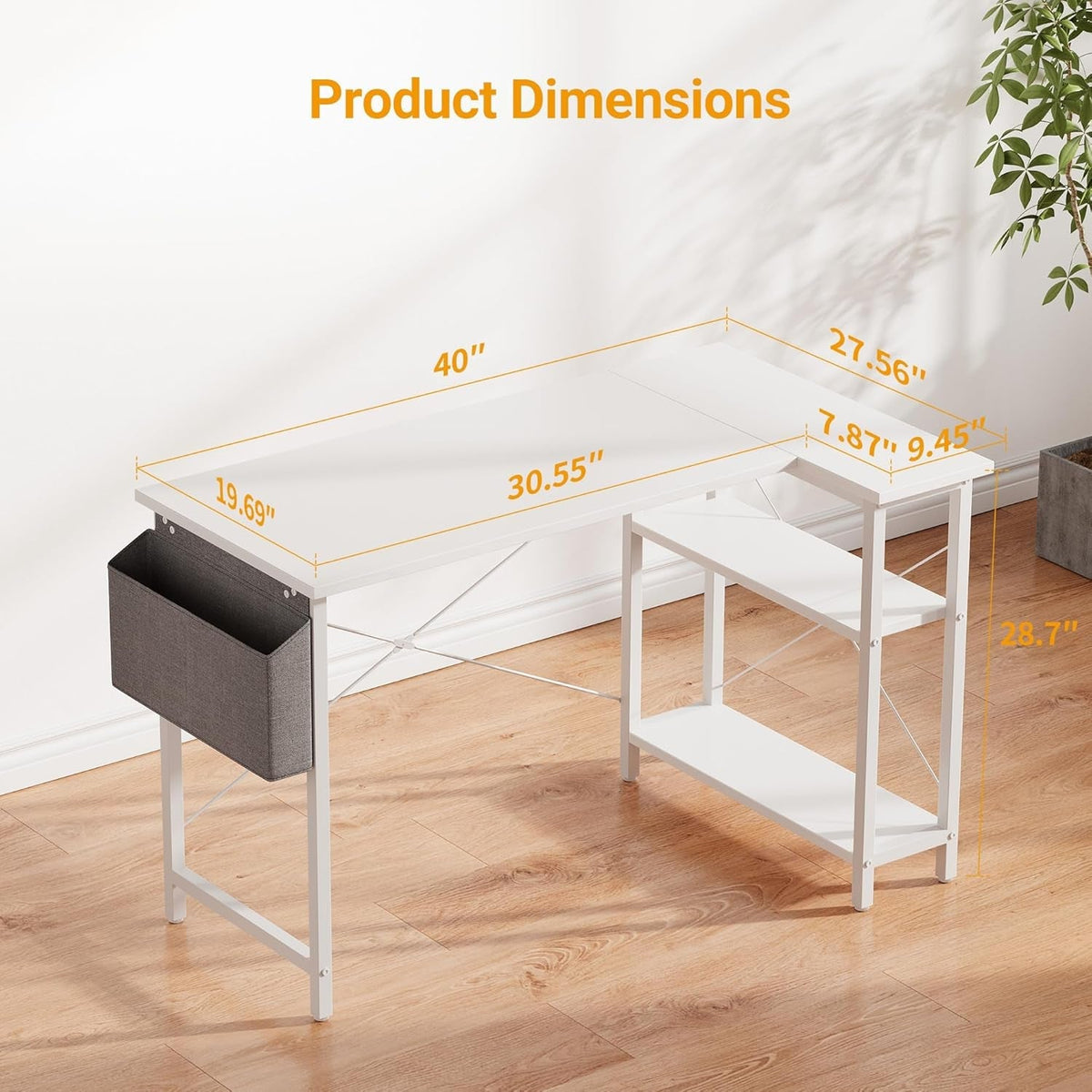 40 Inch L Shaped Desk With Reversible Storage Shelves White