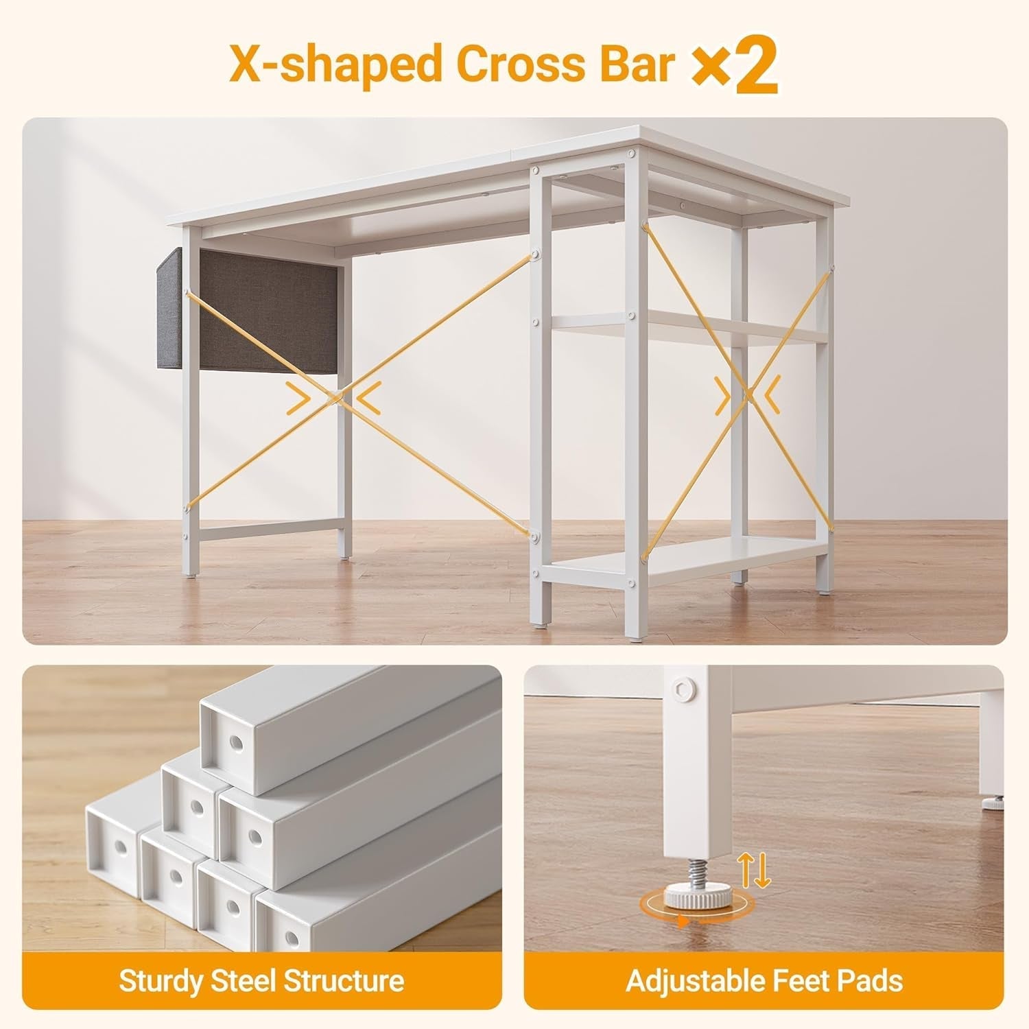 40 Inch L Shaped Desk With Reversible Storage Shelves White
